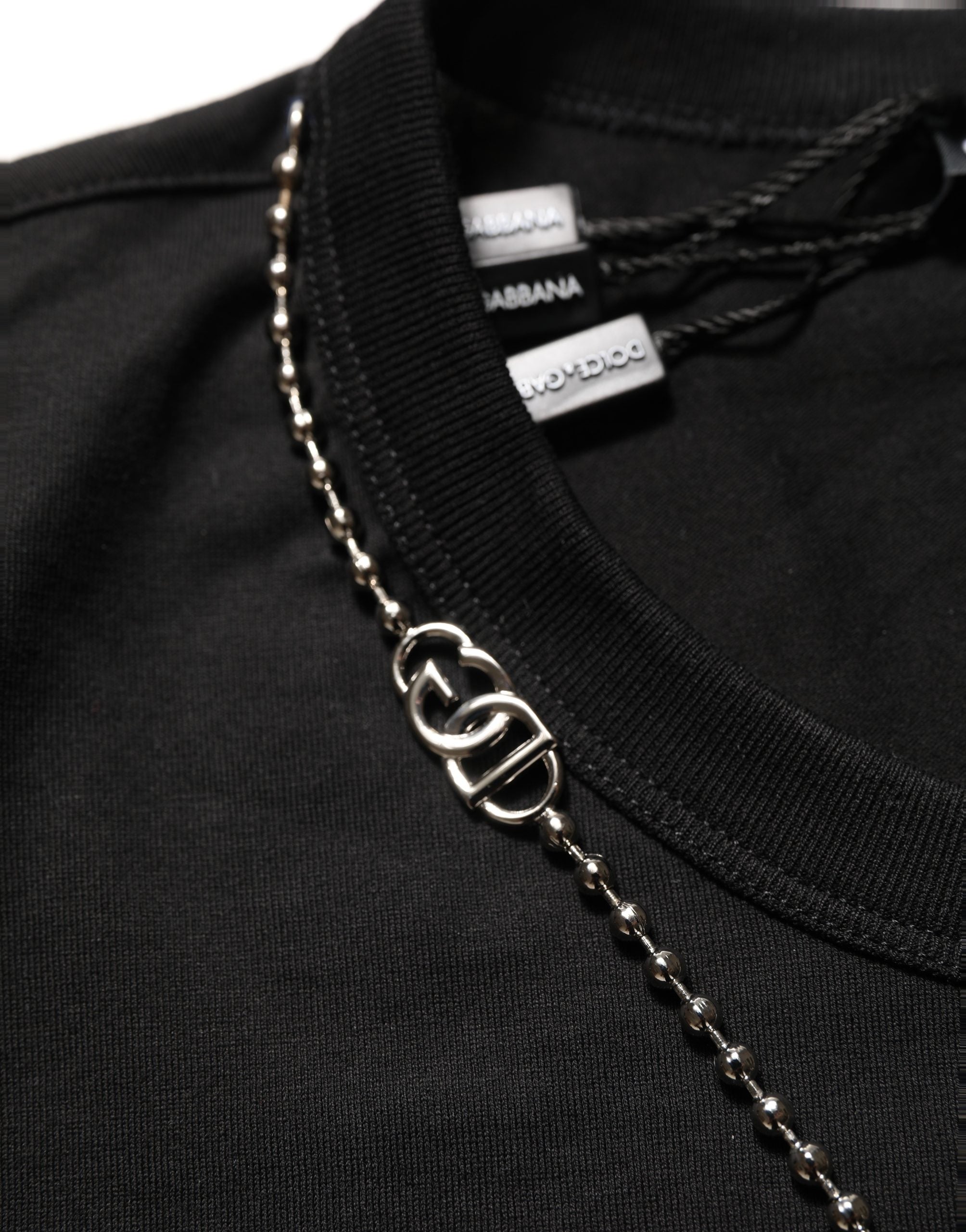 Dolce & Gabbana Schwarzes Dog Tag T-Shirt mit kurzem Arm und Rundhalsausschnitt