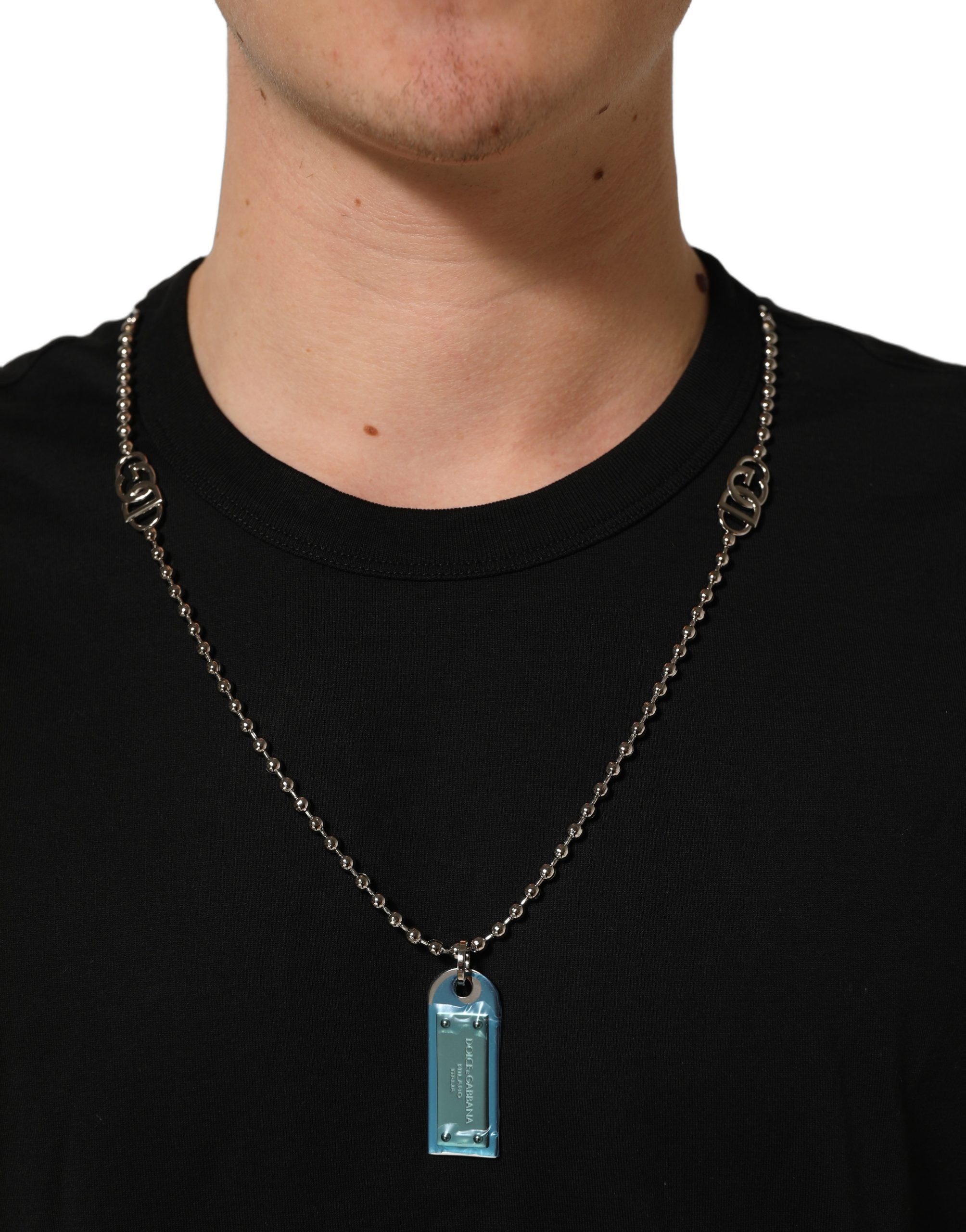 Dolce & Gabbana Schwarzes Dog Tag T-Shirt mit kurzem Arm und Rundhalsausschnitt