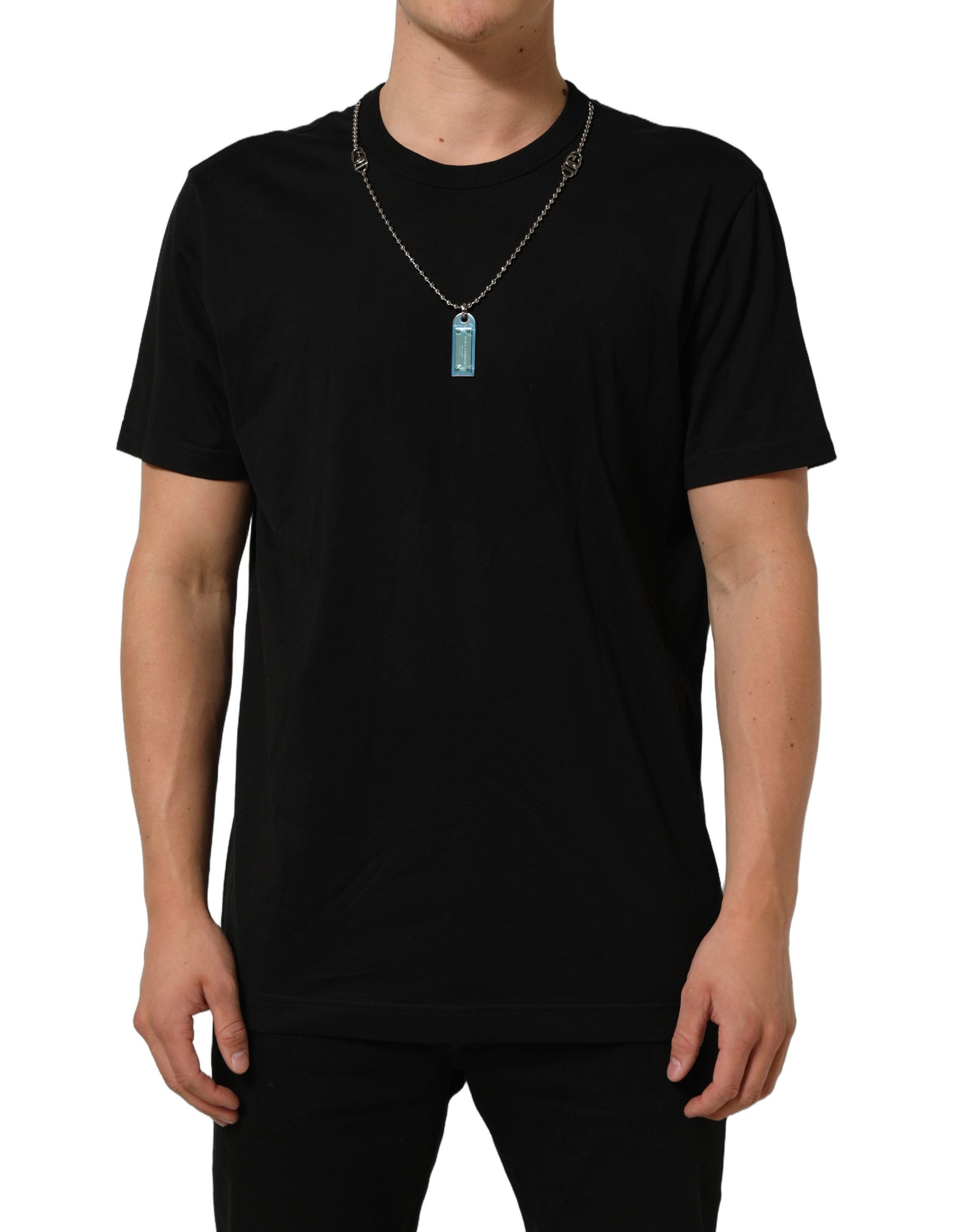 Dolce & Gabbana Schwarzes Dog Tag T-Shirt mit kurzem Arm und Rundhalsausschnitt