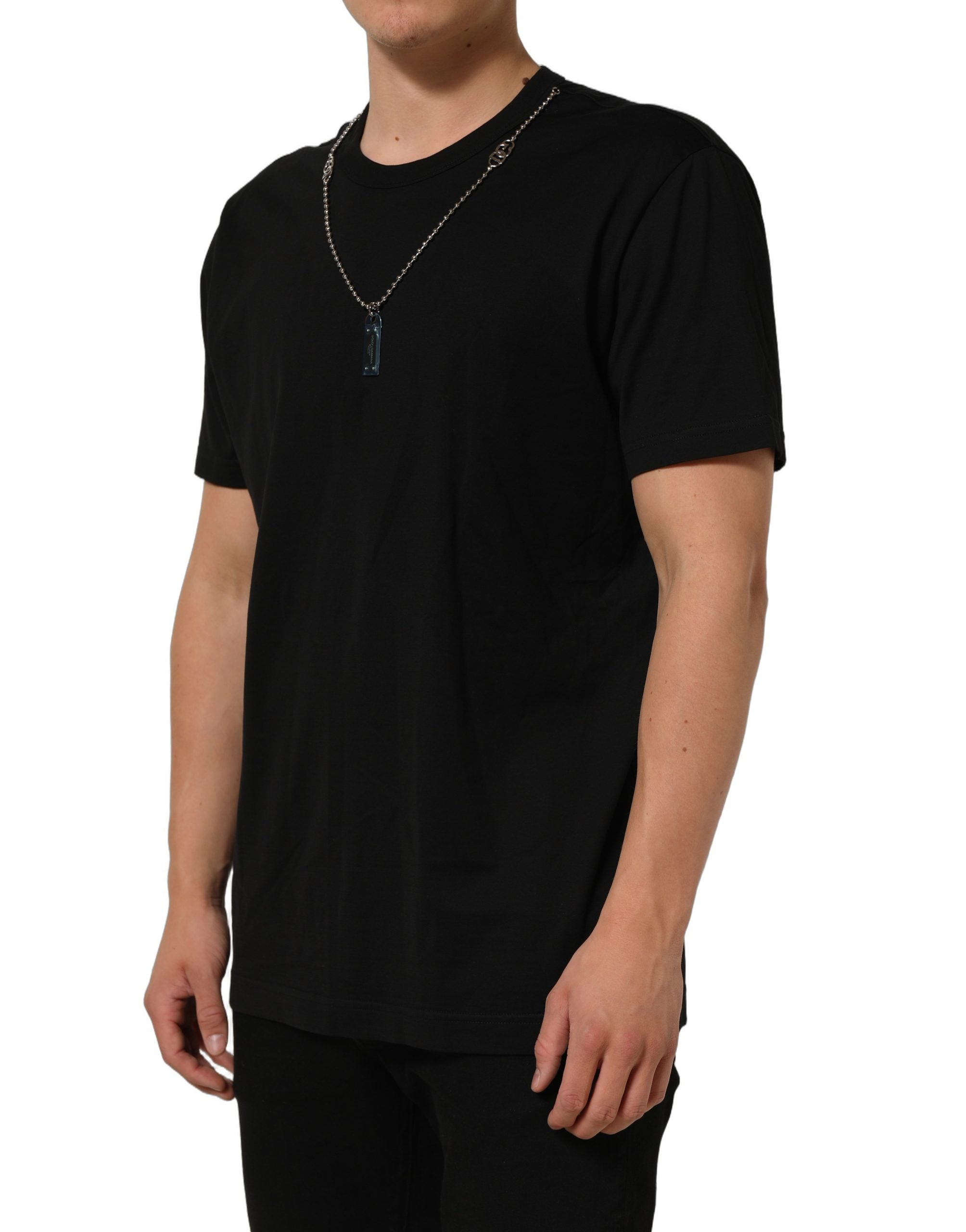 Dolce & Gabbana Schwarzes Dog Tag T-Shirt mit kurzem Arm und Rundhalsausschnitt