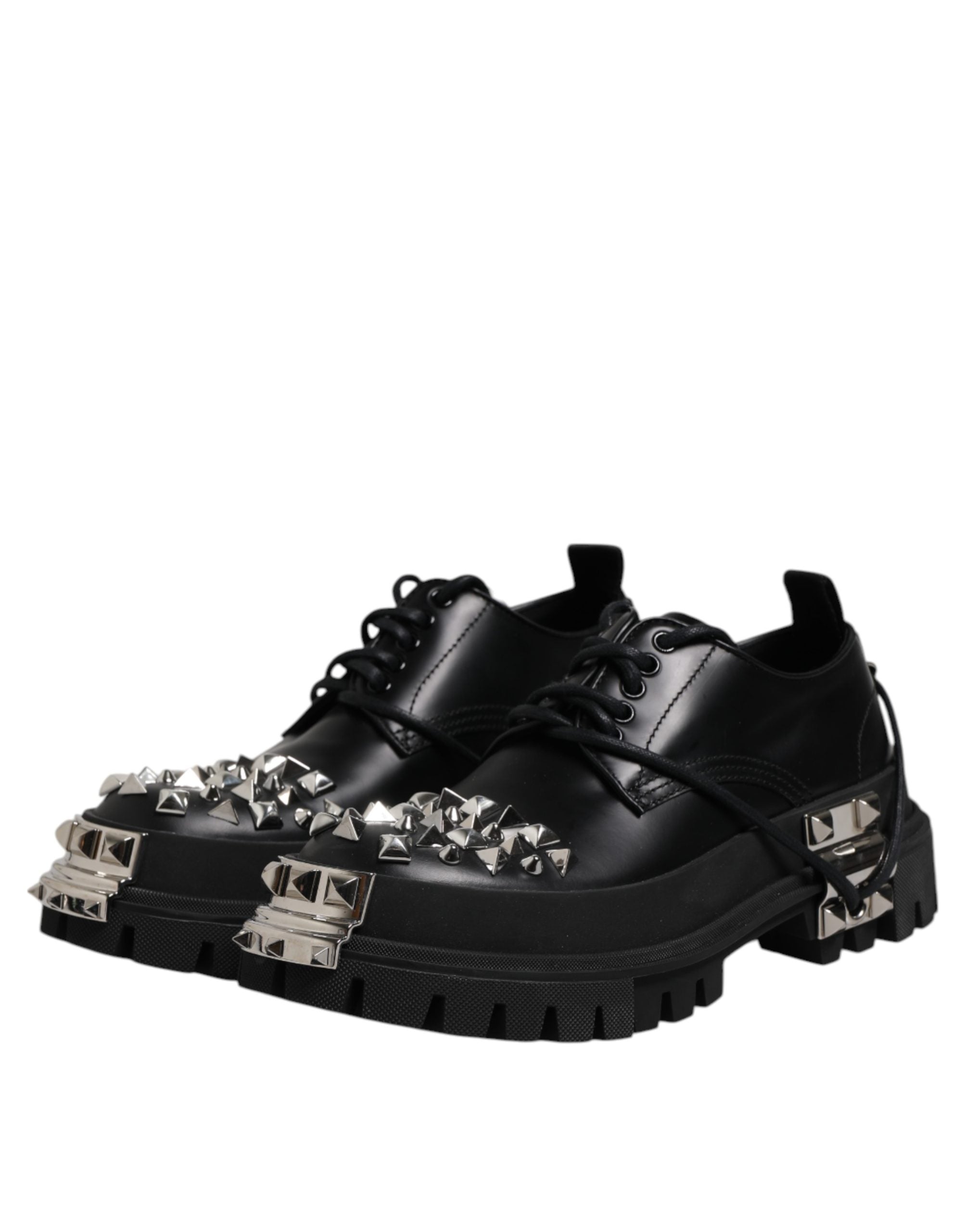 Dolce & Gabbana Schwarze Derby Hi-Trekking Schuhe aus Leder mit Nieten für Herren