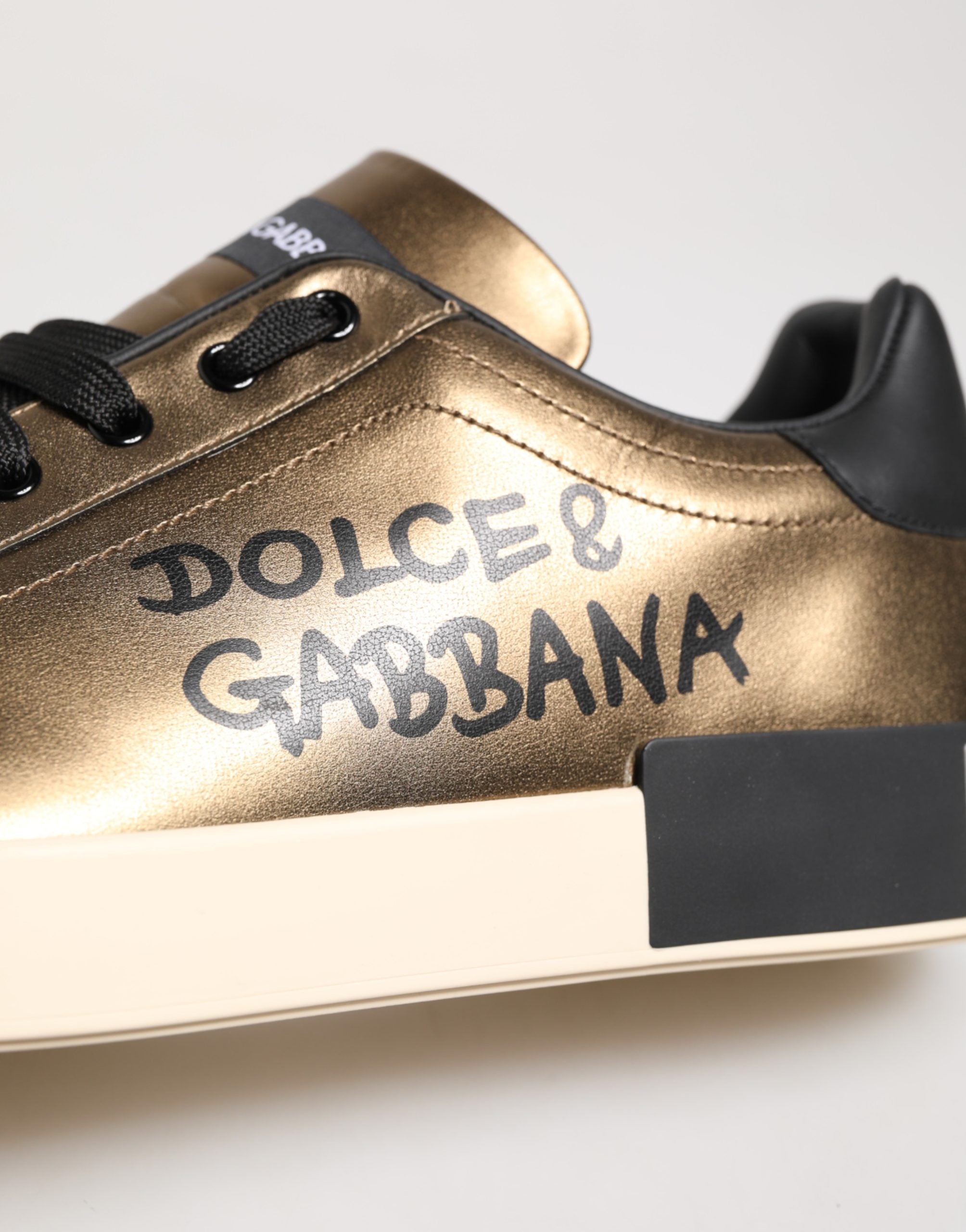 Dolce & Gabbana Gold Portofino Sneakers aus Kalbsleder