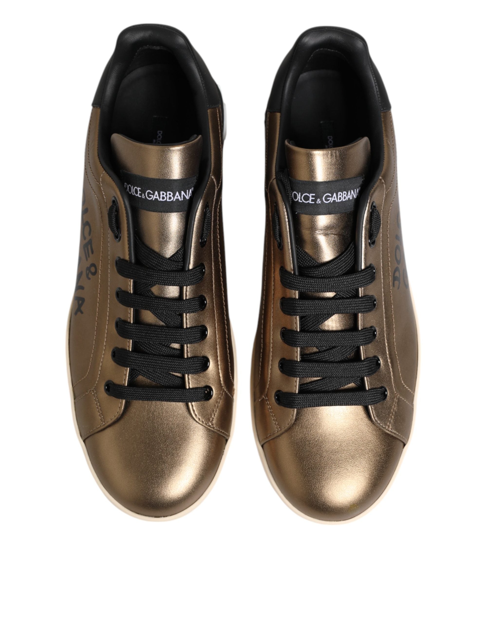 Dolce & Gabbana Gold Portofino Sneakers aus Kalbsleder