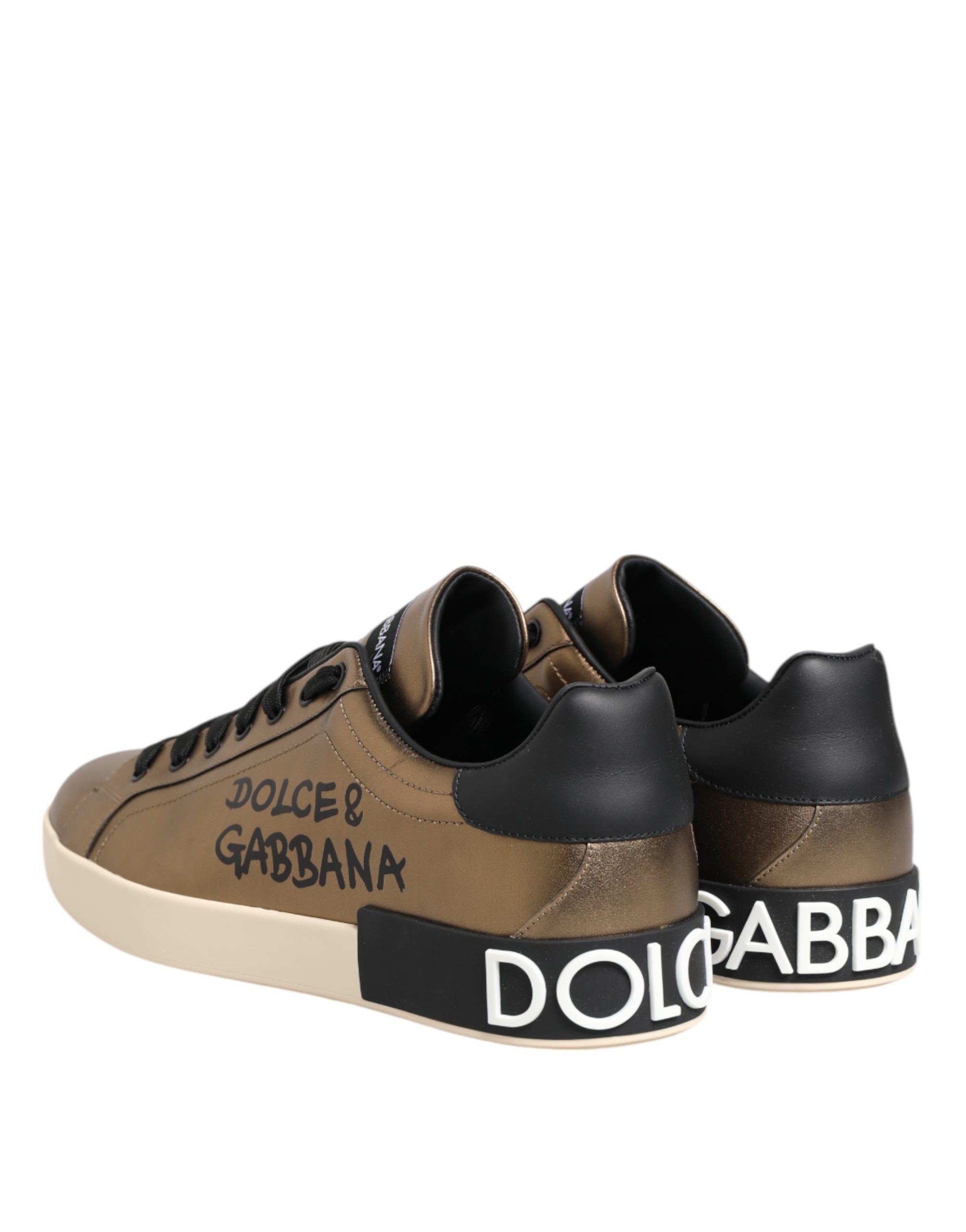 Dolce & Gabbana Gold Portofino Sneakers aus Kalbsleder
