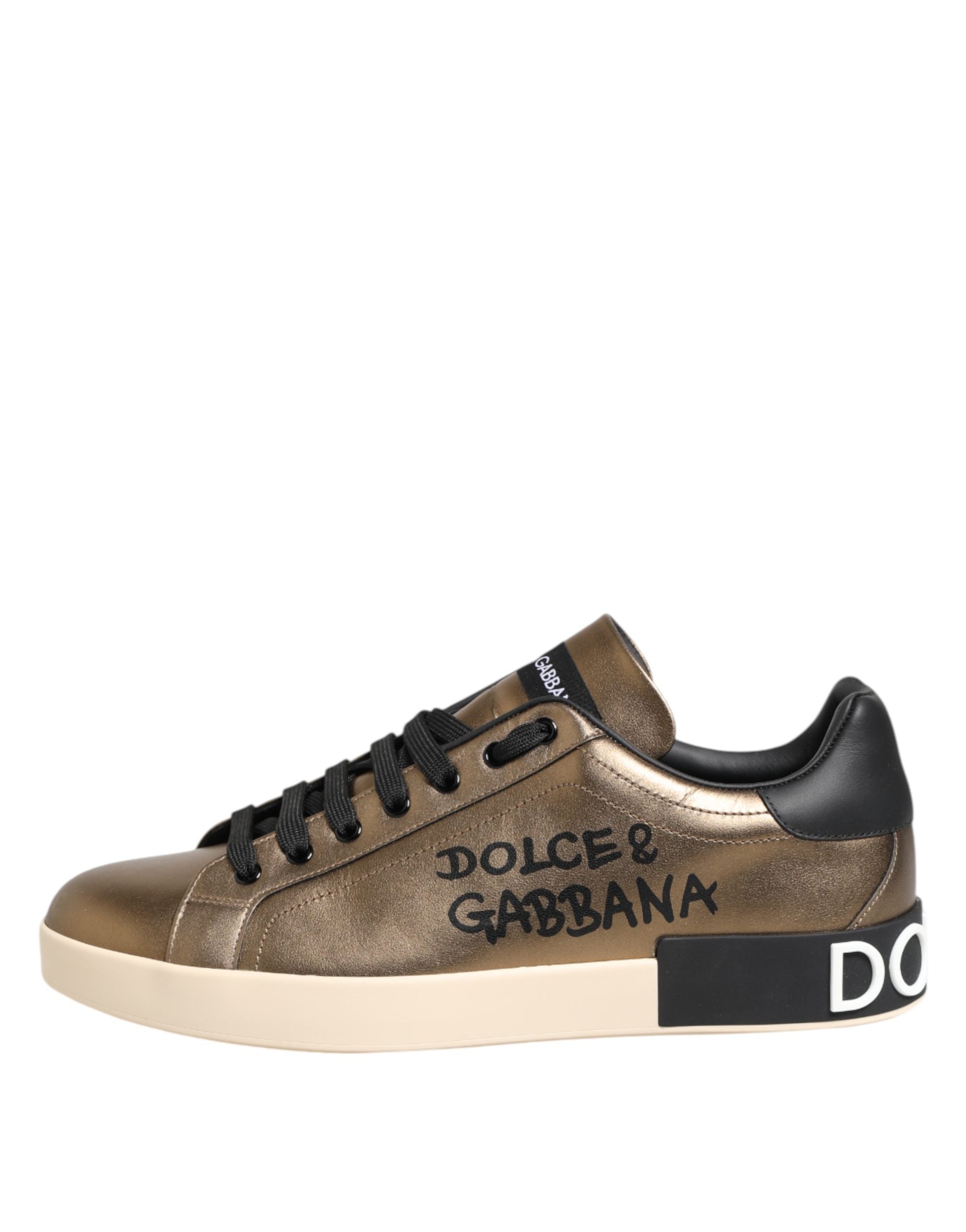 Dolce & Gabbana Gold Portofino Sneakers aus Kalbsleder