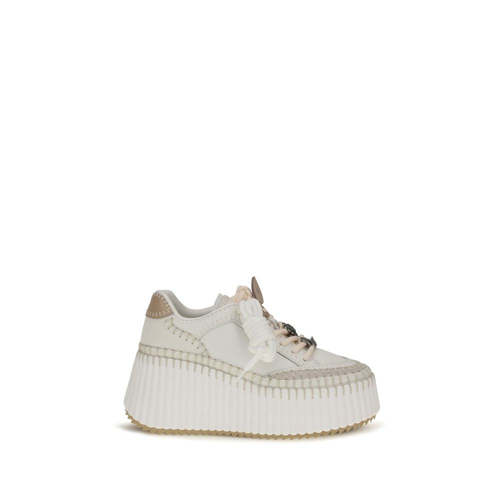 Chloé Weiße Bos Taurus Kalbsleder Plateau-Sneaker