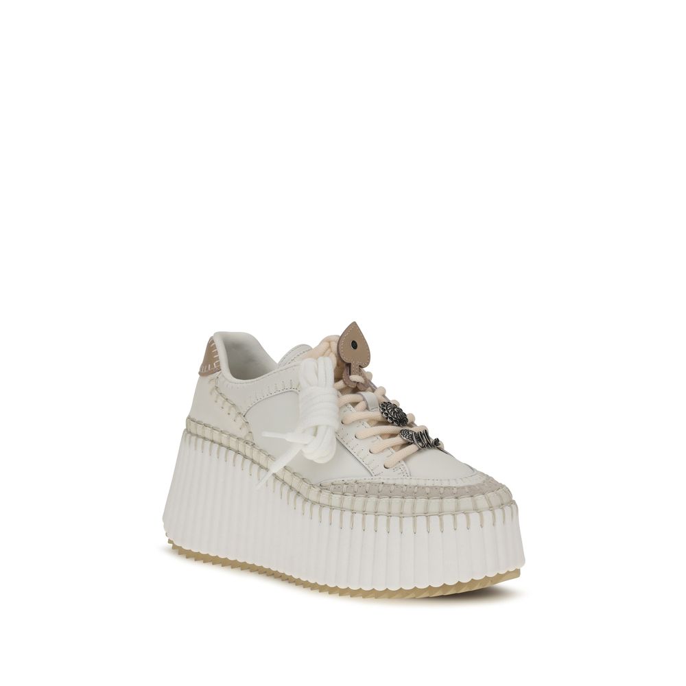 Chloé Weiße Bos Taurus Kalbsleder Plateau-Sneaker