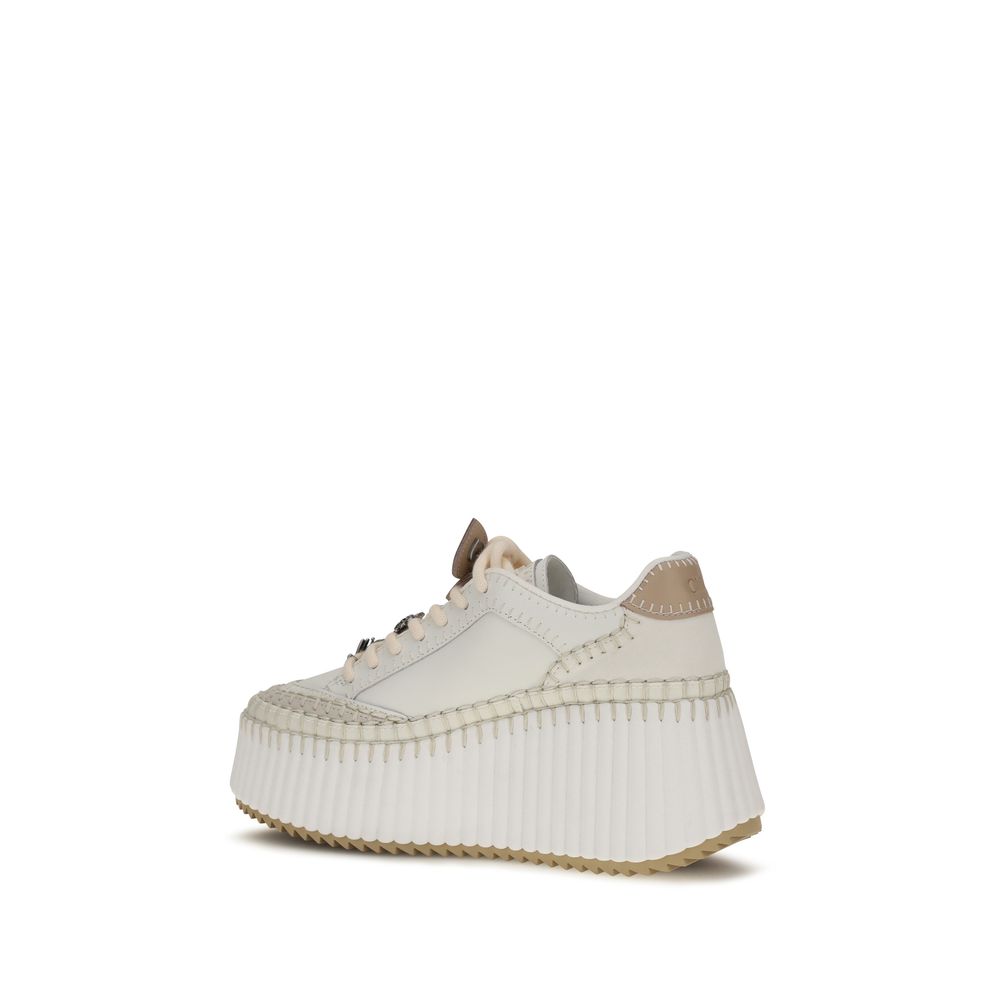 Chloé Weiße Bos Taurus Kalbsleder Plateau-Sneaker
