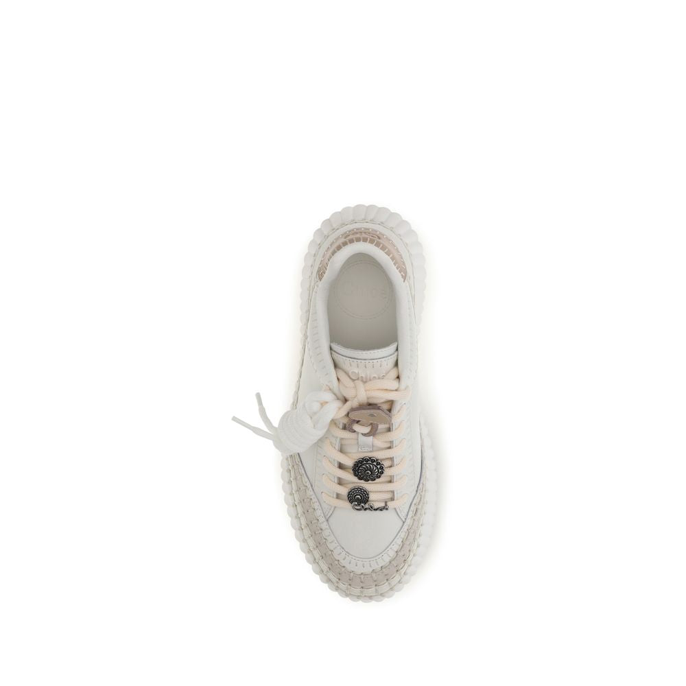 Chloé Weiße Bos Taurus Kalbsleder Plateau-Sneaker