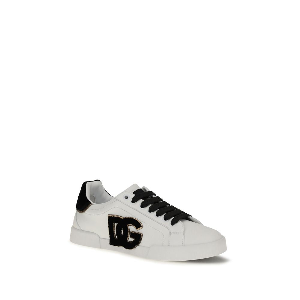 Dolce & Gabbana Weiße Low-Top-Sneaker aus Kalbsleder Bos Taurus