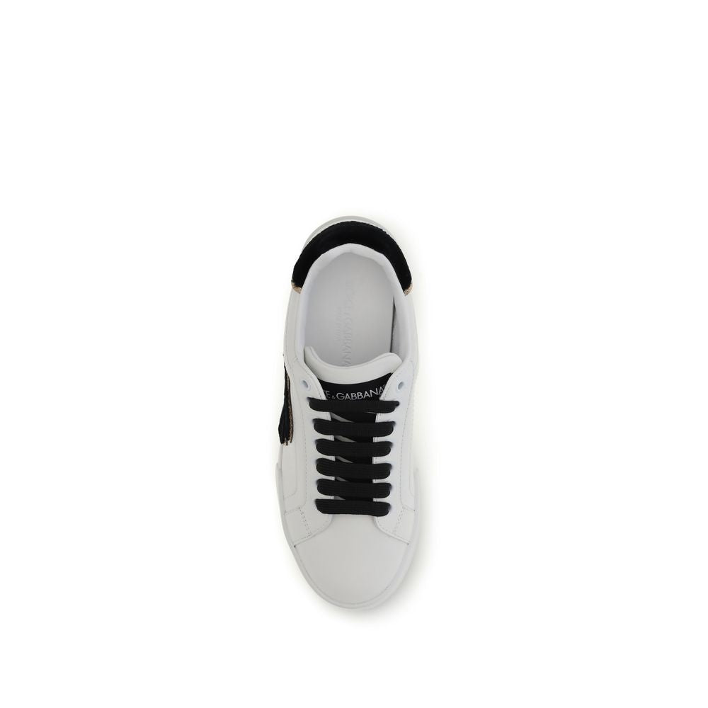 Dolce & Gabbana Weiße Low-Top-Sneaker aus Kalbsleder Bos Taurus