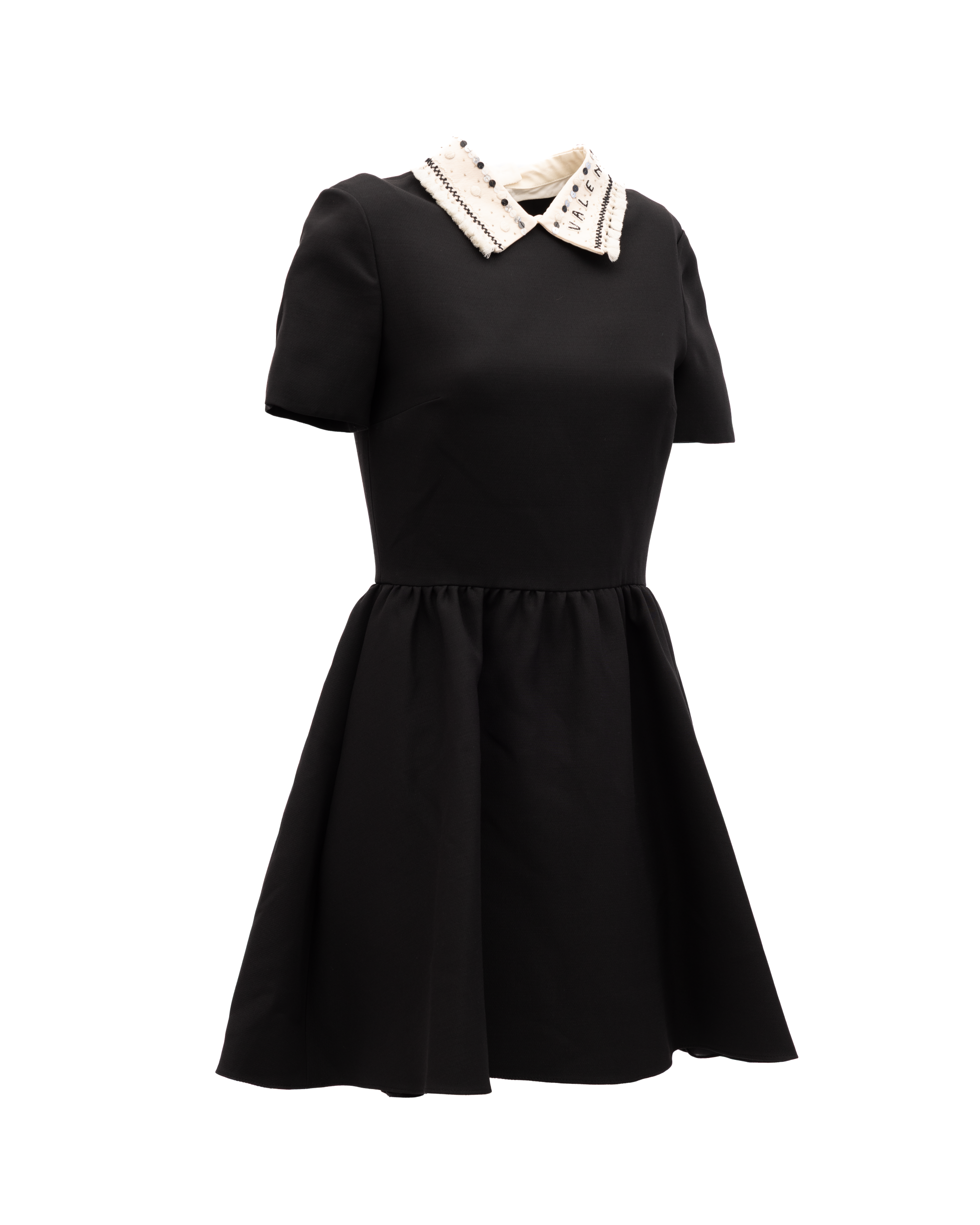 Valentino Garavani Schwarzes Minikleid mit verziertem Kragen
