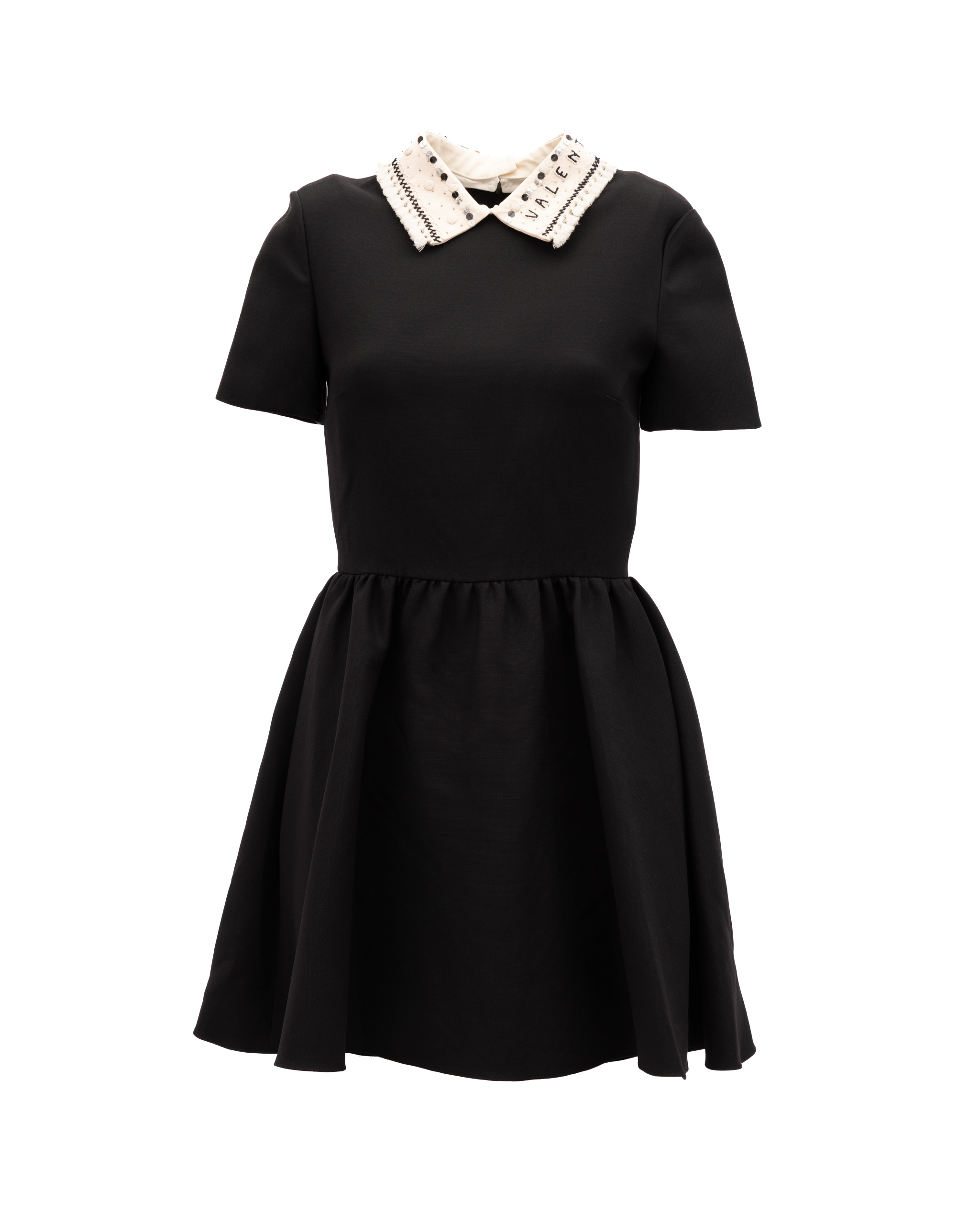 Valentino Garavani Schwarzes Minikleid mit verziertem Kragen