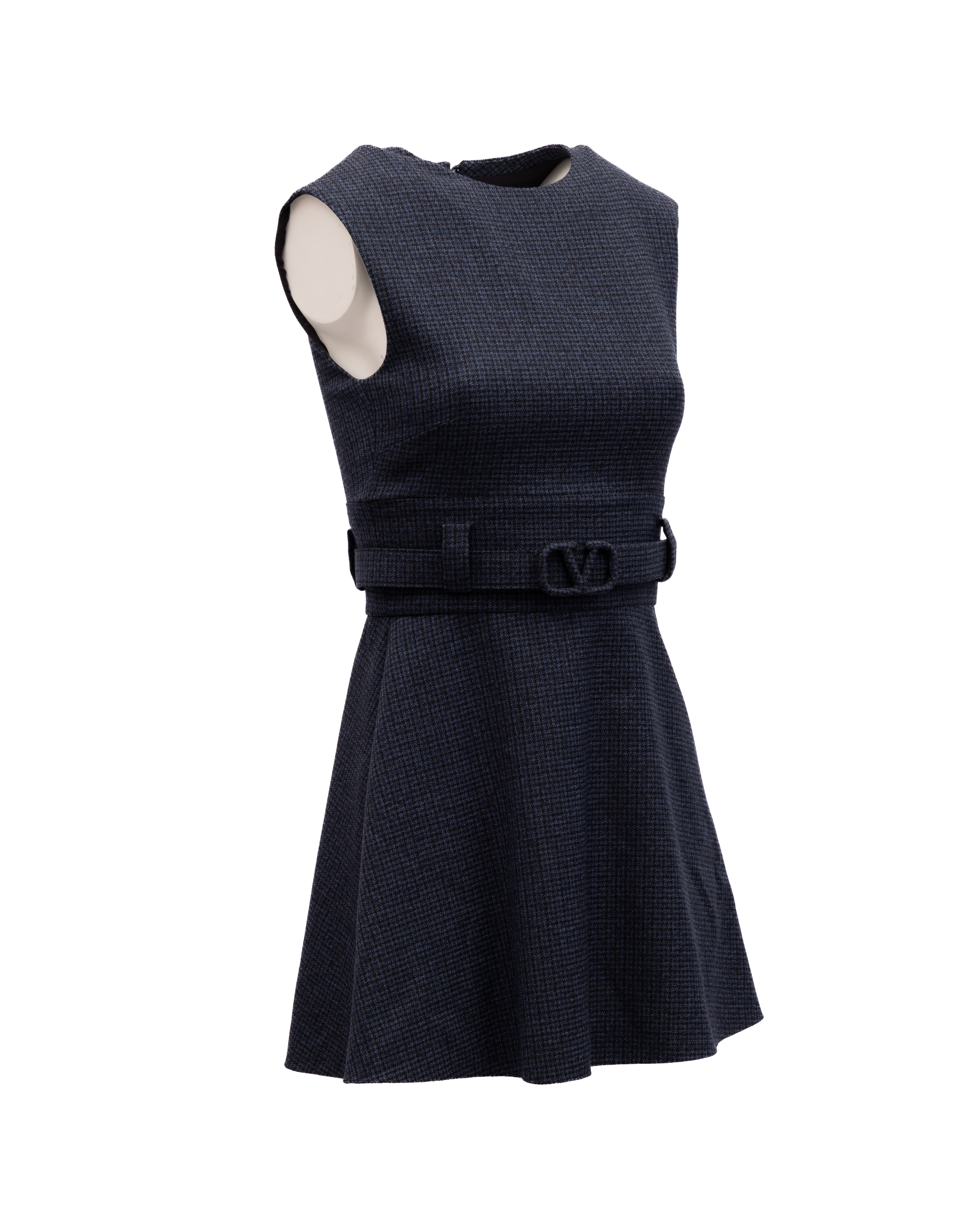 Valentino Garavani Ärmelloses Minikleid mit Marineblauem Karomuster