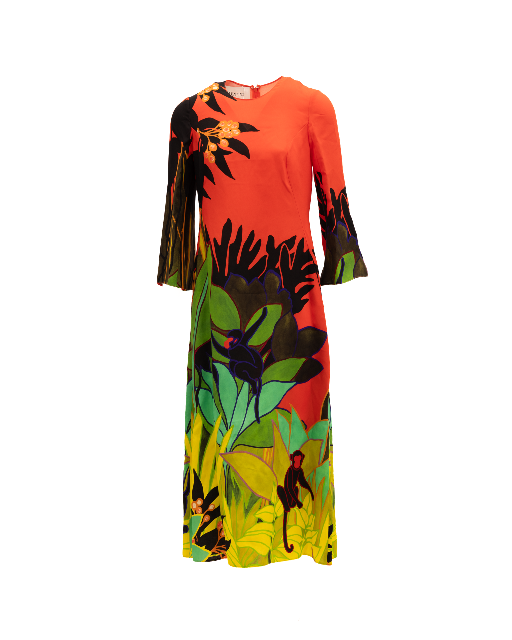 Valentino Garavani Midi-Kleid mit tropischem Print und langen Ärmeln