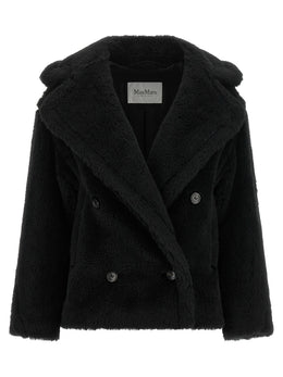 Max Mara Schwarzer Mantel aus Alpaka und Leder
