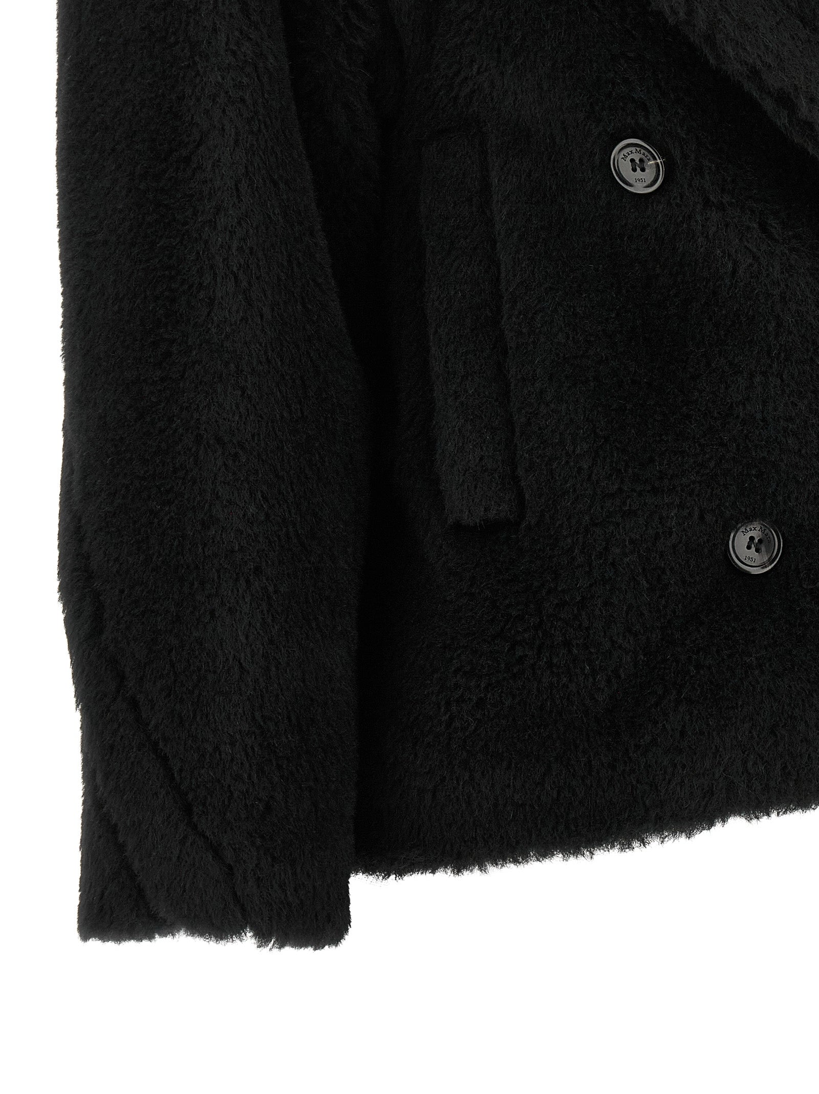 Max Mara Schwarzer Mantel aus Alpaka und Leder