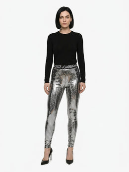 Dolce & Gabbana Silberne Baumwollleggings