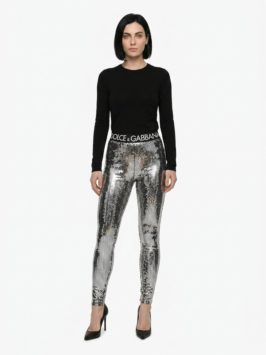 Dolce & Gabbana Silberne Baumwollleggings