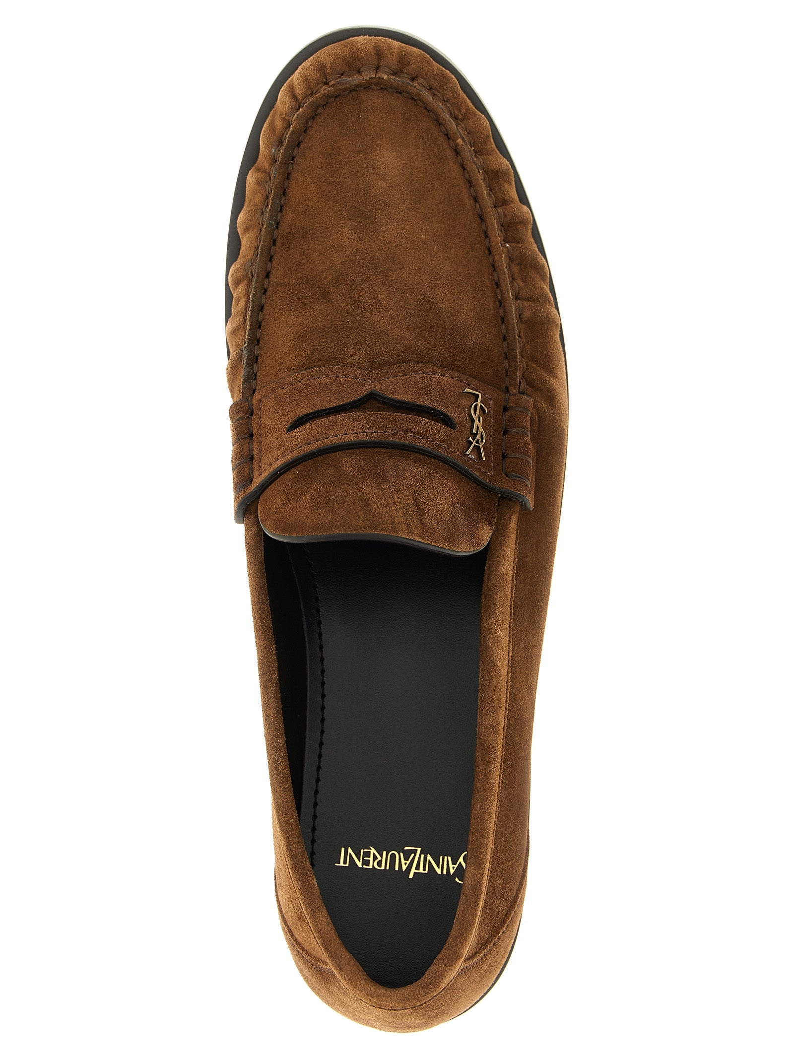 Saint Laurent Braune Kalbsleder-Slipper