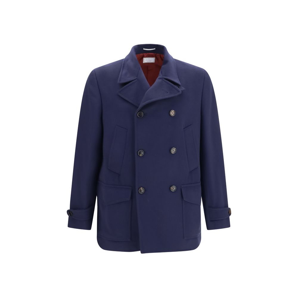 Brunello Cucinelli Blauer Wollmantel Oves Aries