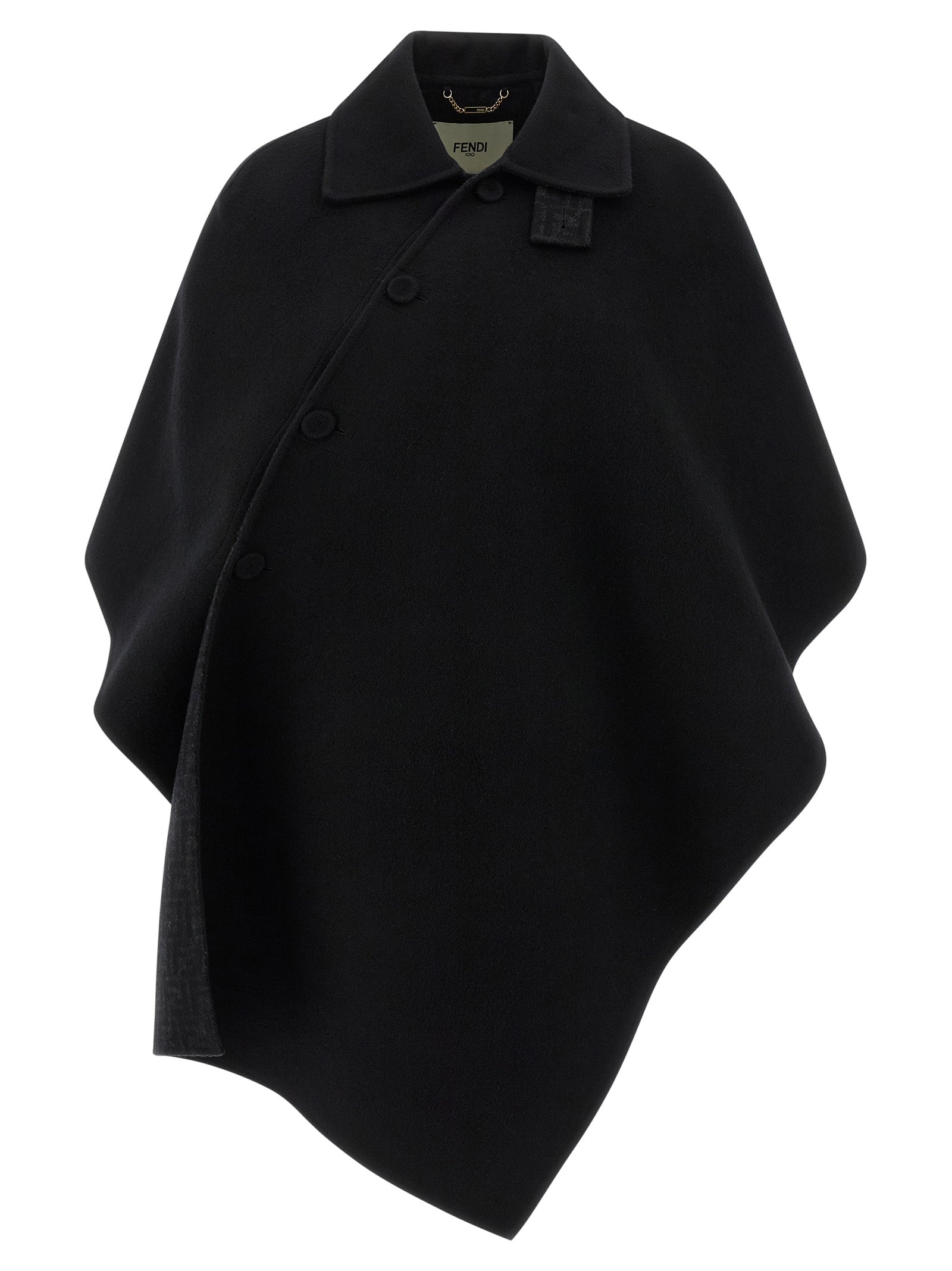 Fendi Schwarzer Wollmantel aus reiner Schurwolle