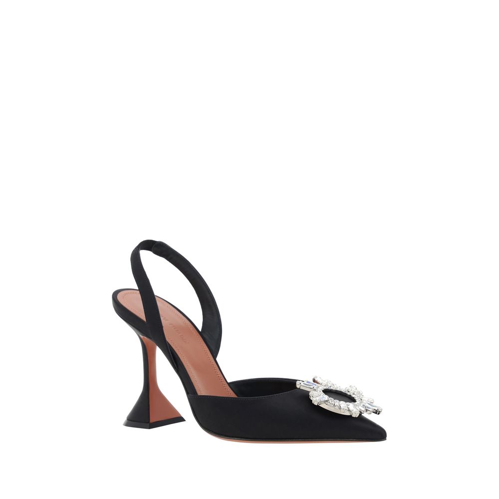 Amina Muaddi Schwarze Satin-Pumps