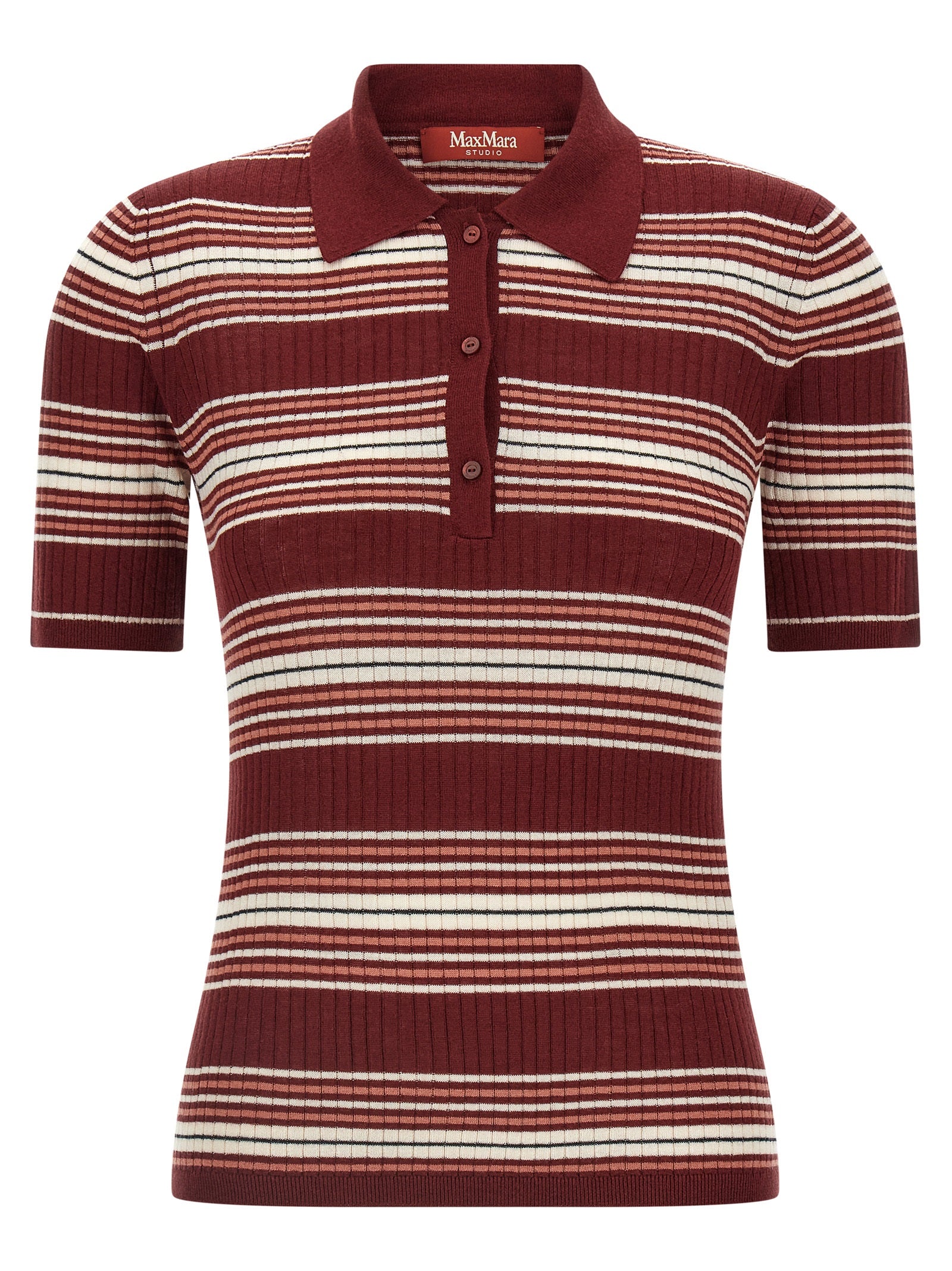 Max Mara Bordeauxfarbenes Seiden-Poloshirt