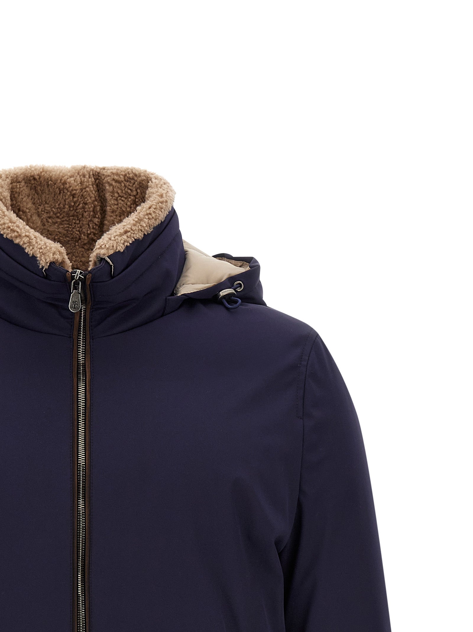 Brunello Cucinelli Blaue Polyamid-Jacke in voller Länge