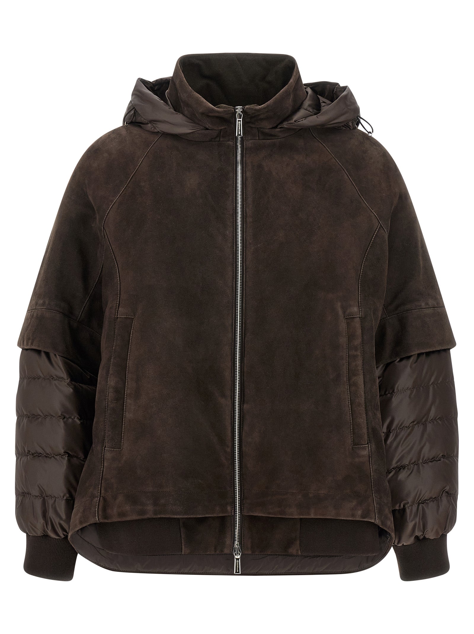 MooRER Braune Leder-Wolljacke