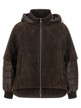 MooRER Braune Leder-Wolljacke