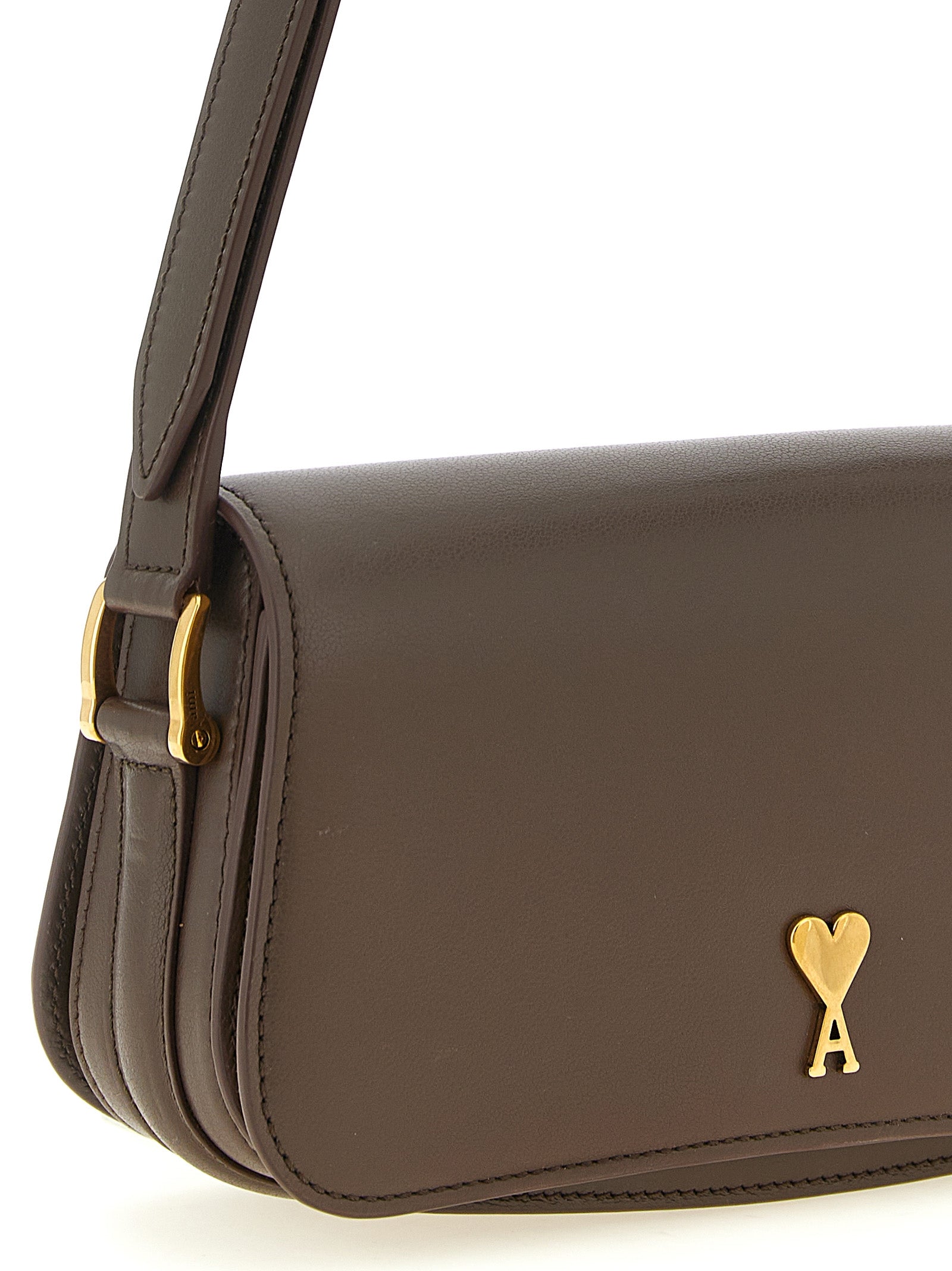 Ami Paris Braune Schultertasche aus Rindsleder