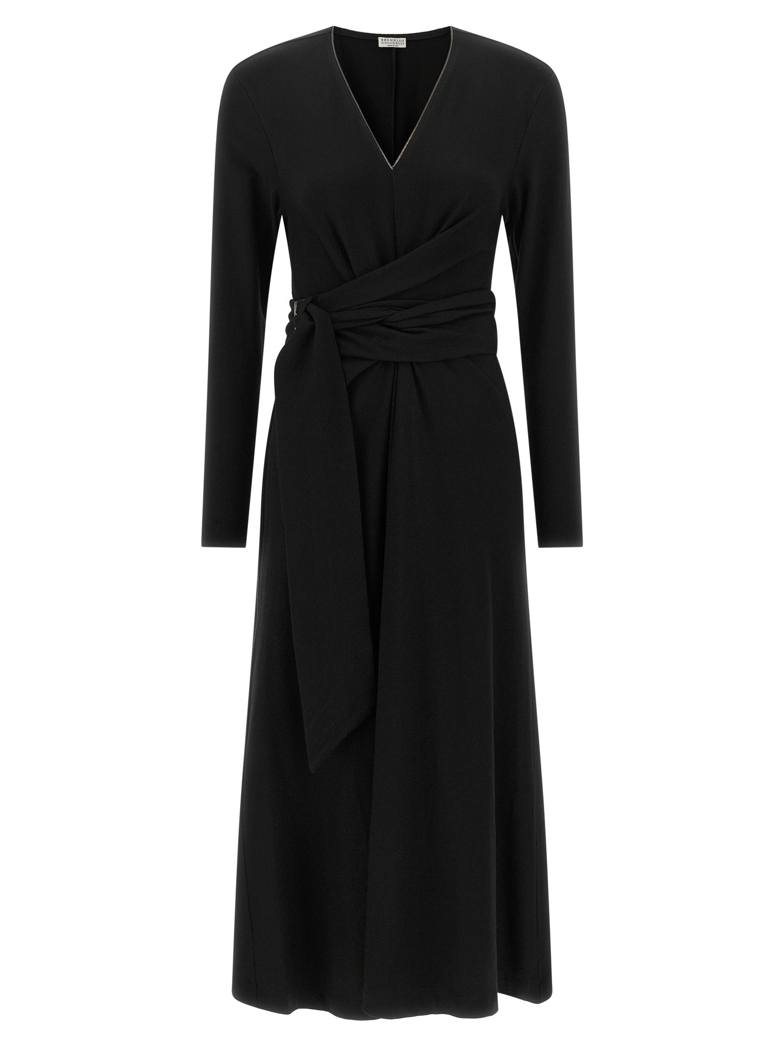 Brunello Cucinelli Schwarzes Midikleid aus reiner Schurwolle