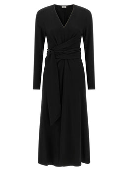 Brunello Cucinelli Schwarzes Midikleid aus reiner Schurwolle
