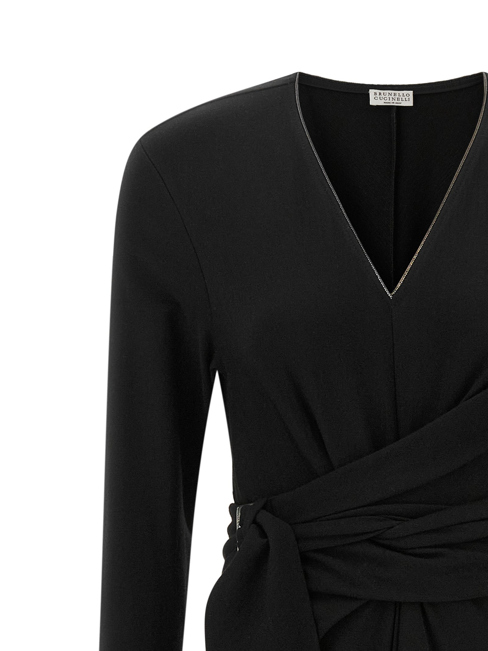 Brunello Cucinelli Schwarzes Midikleid aus reiner Schurwolle