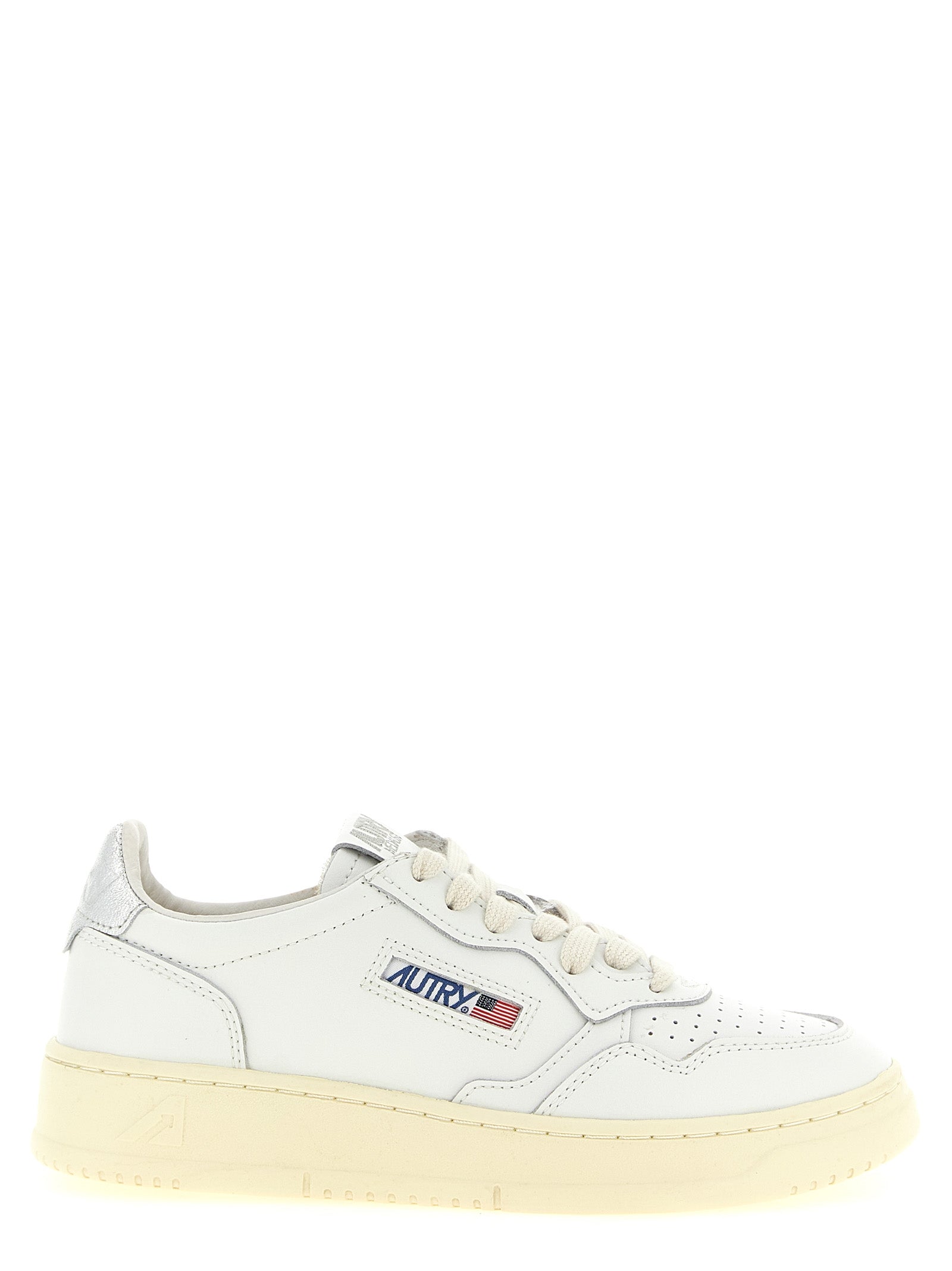 Autry Silberne Low-Top-Sneaker aus Rindsleder
