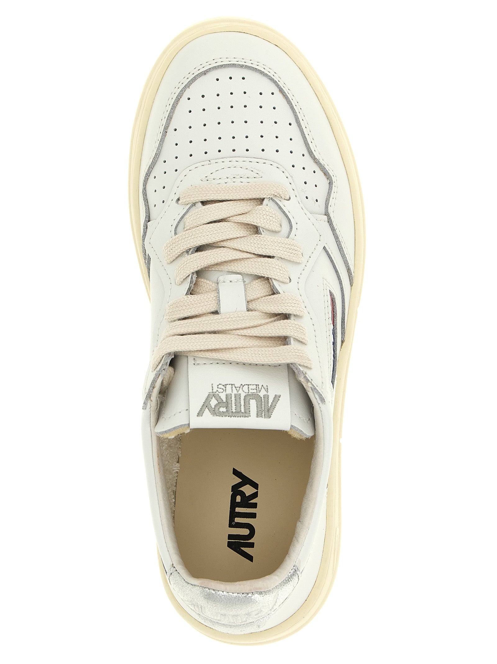 Autry Silberne Low-Top-Sneaker aus Rindsleder