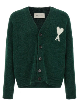 Ami Paris Zweifarbige Alpaka-Leder-Strickjacke