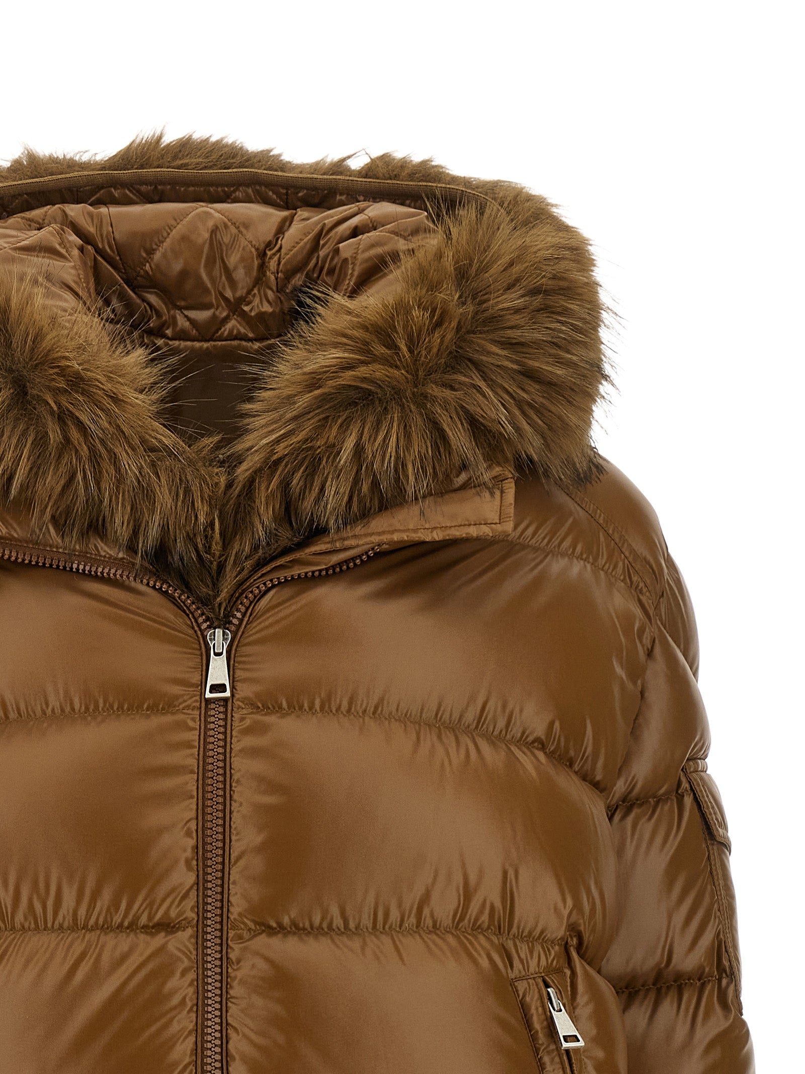 Moncler Braune Polyamid-Jacke in voller Länge