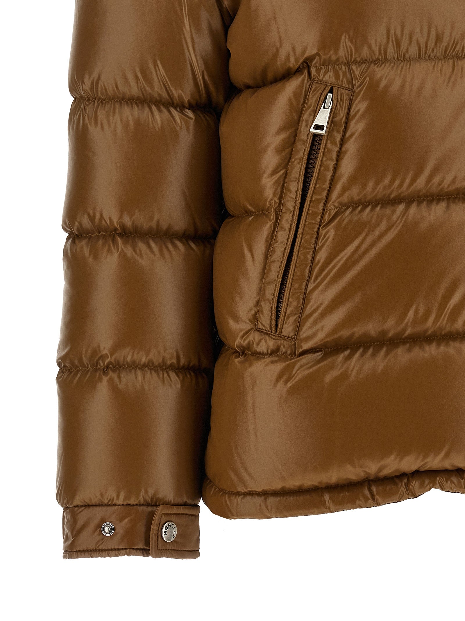 Moncler Braune Polyamid-Jacke in voller Länge