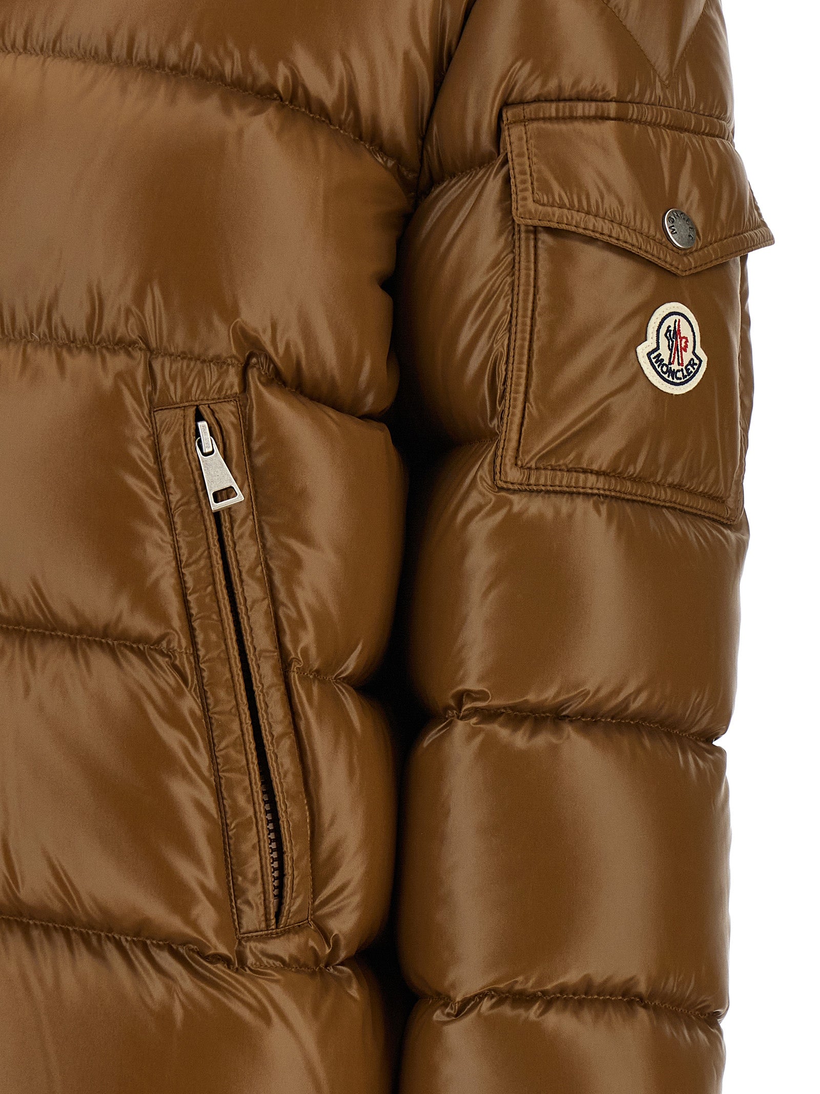 Moncler Braune Polyamid-Jacke in voller Länge