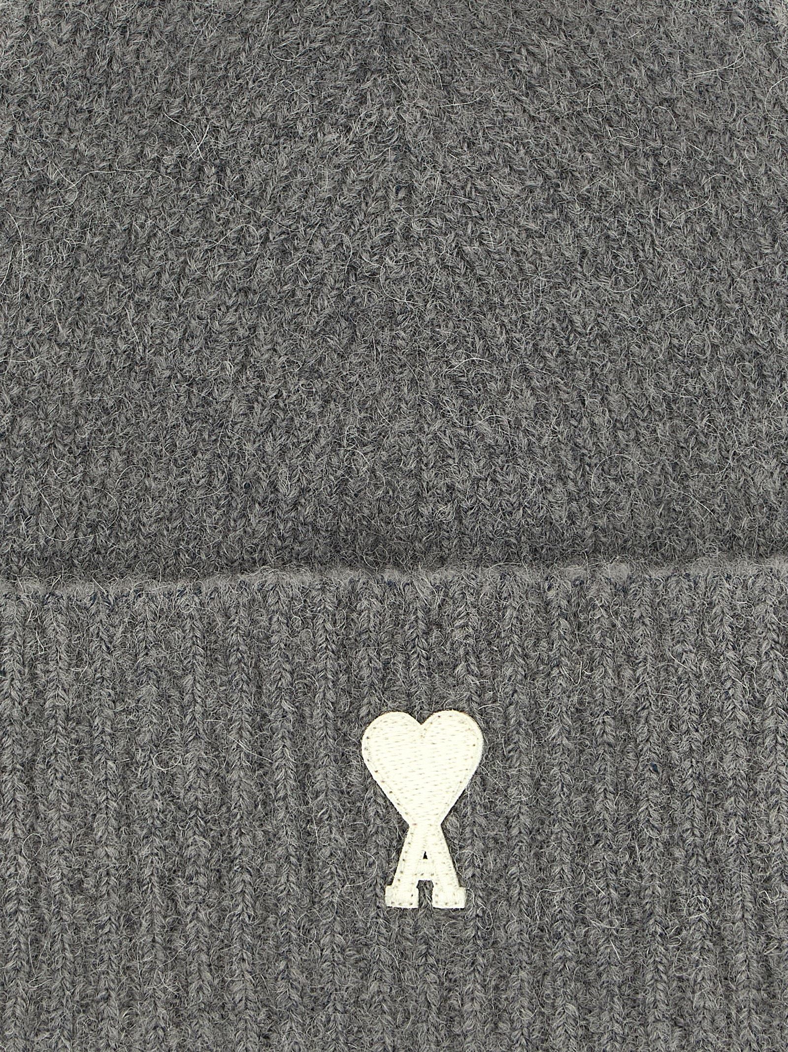 Ami Paris Graue Alpaka-Leder-Mütze