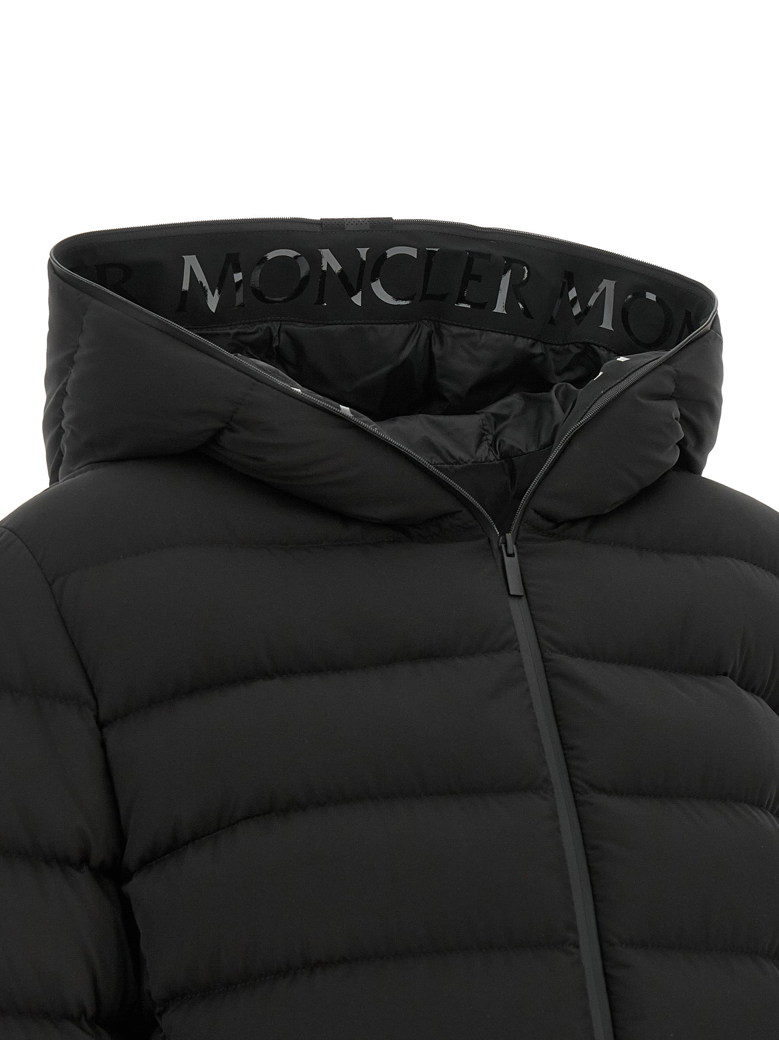 Moncler Schwarze Polyester-Jacke in voller Länge