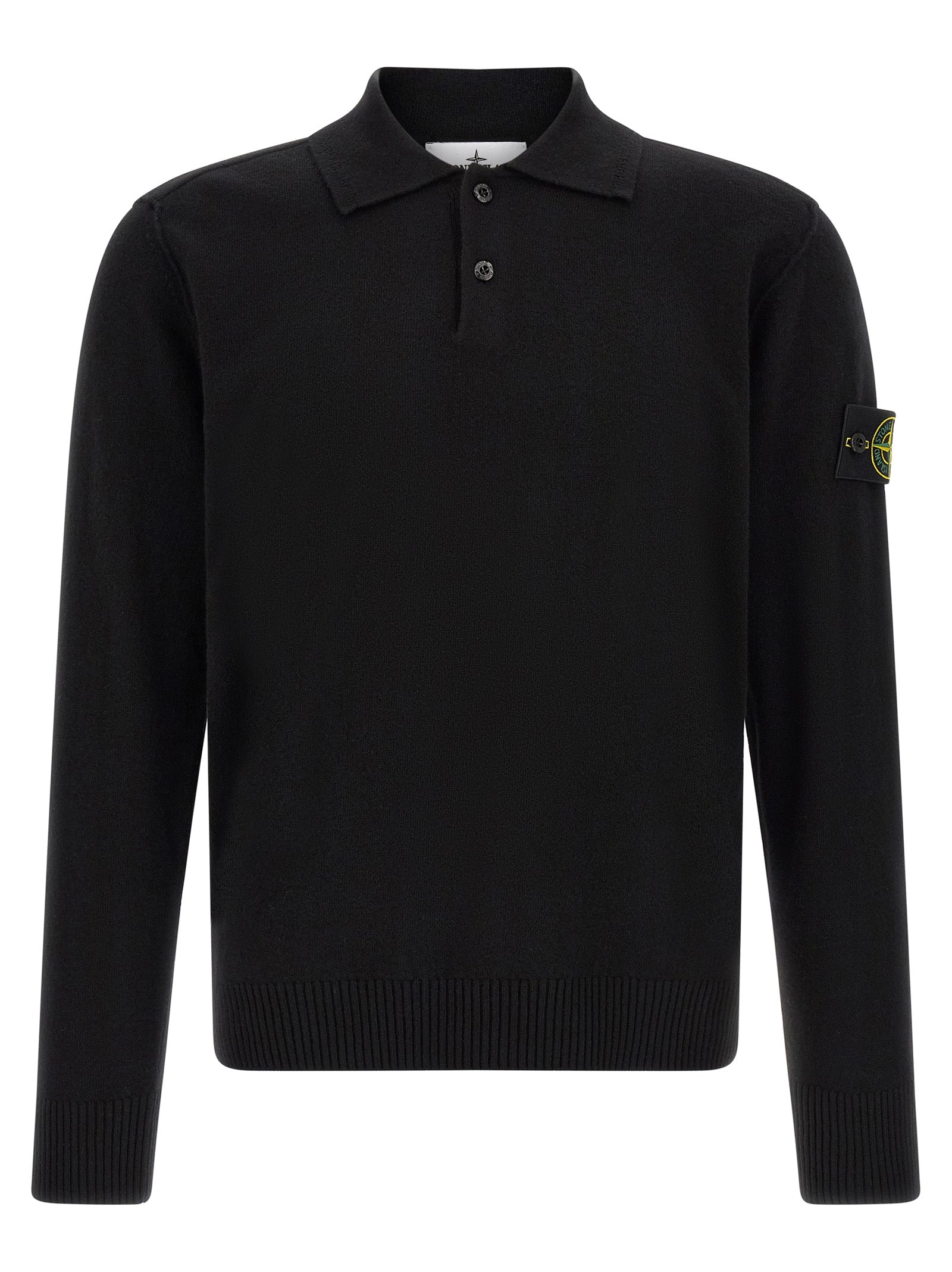 Stone Island Schwarzes Poloshirt aus reiner Schurwolle