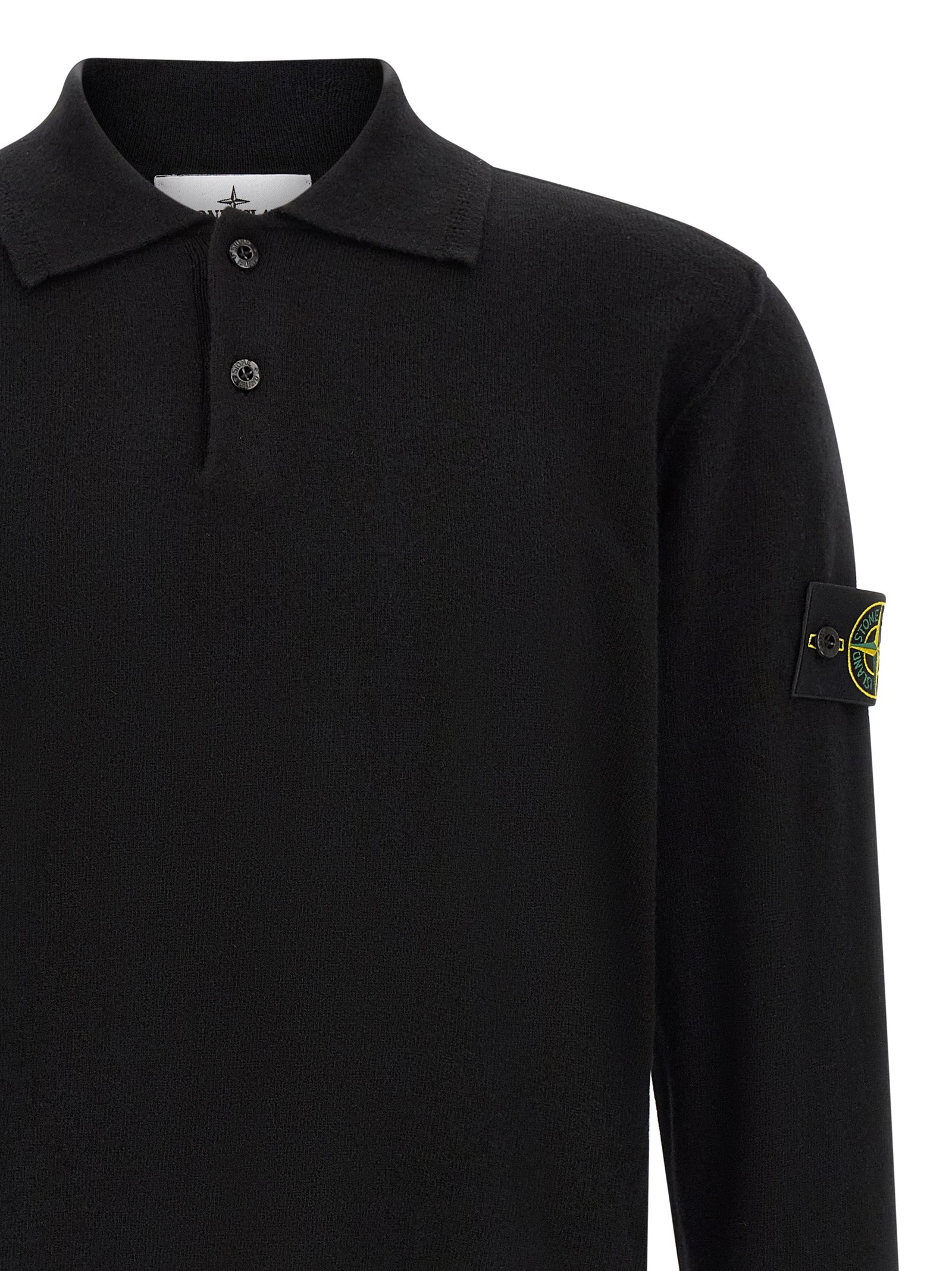 Stone Island Schwarzes Poloshirt aus reiner Schurwolle