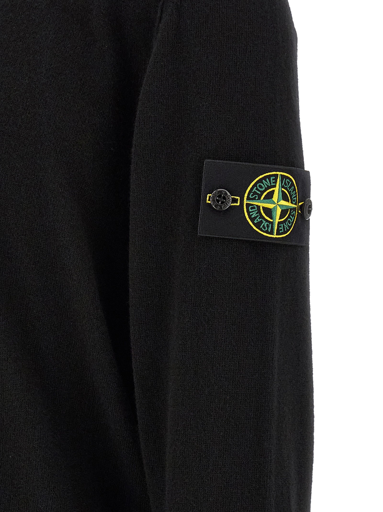 Stone Island Schwarzes Poloshirt aus reiner Schurwolle