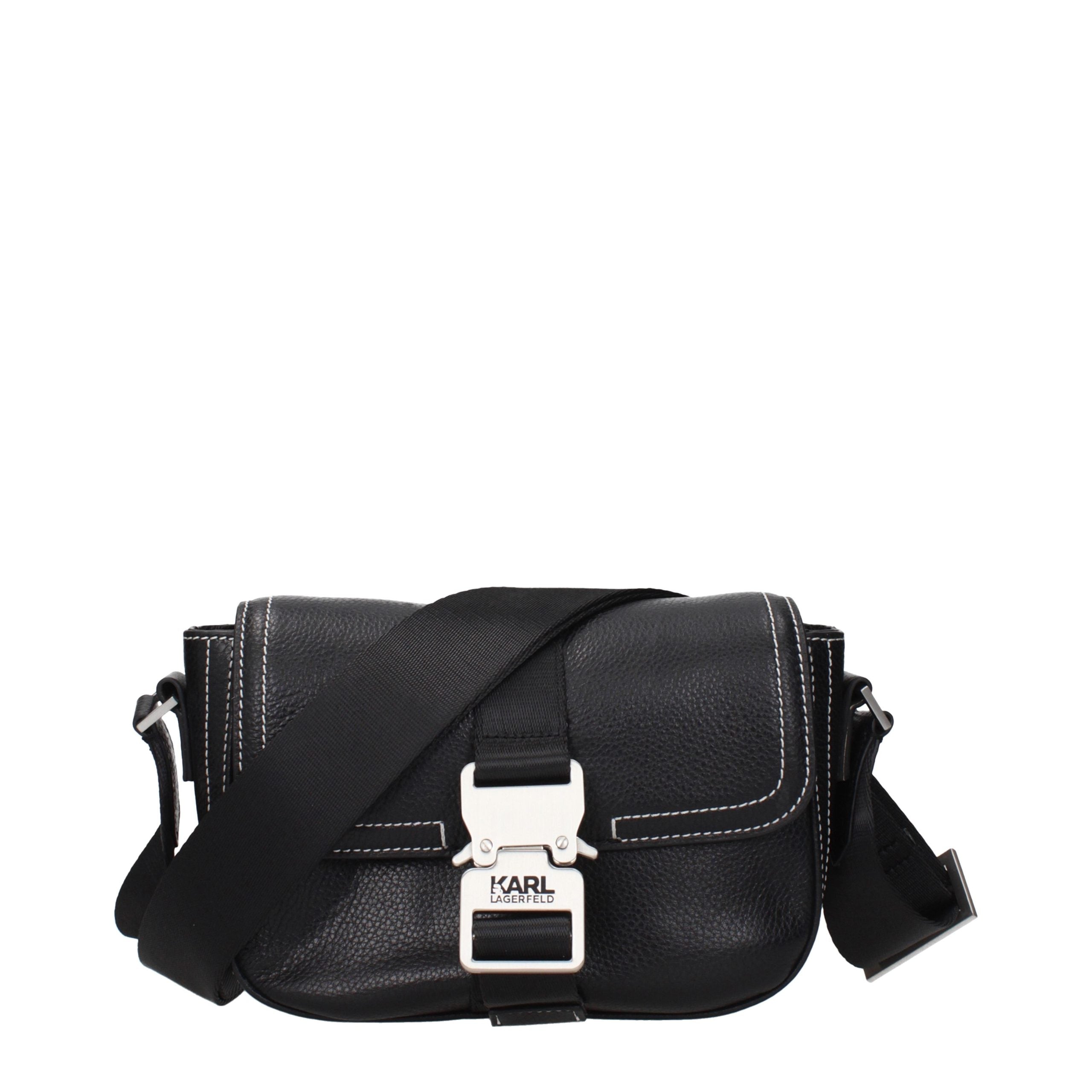 Karl Lagerfeld Schwarze Leder Umhängetasche
