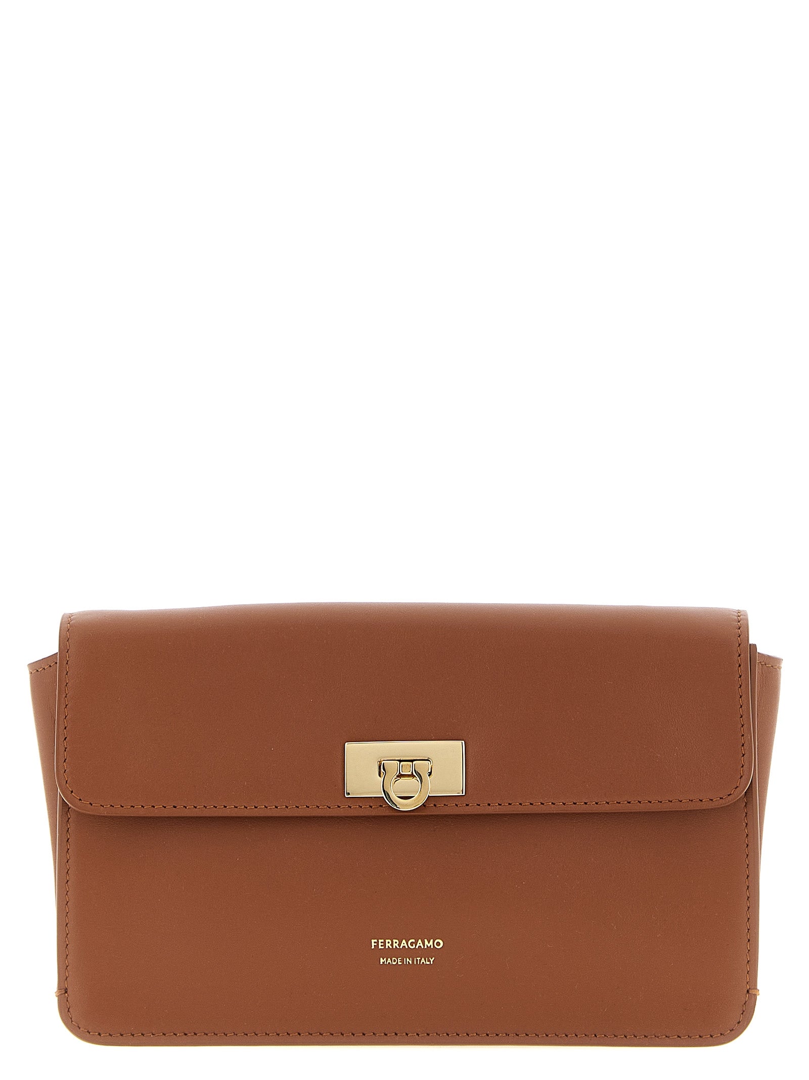 Ferragamo Braune Kalbsleder-Clutch