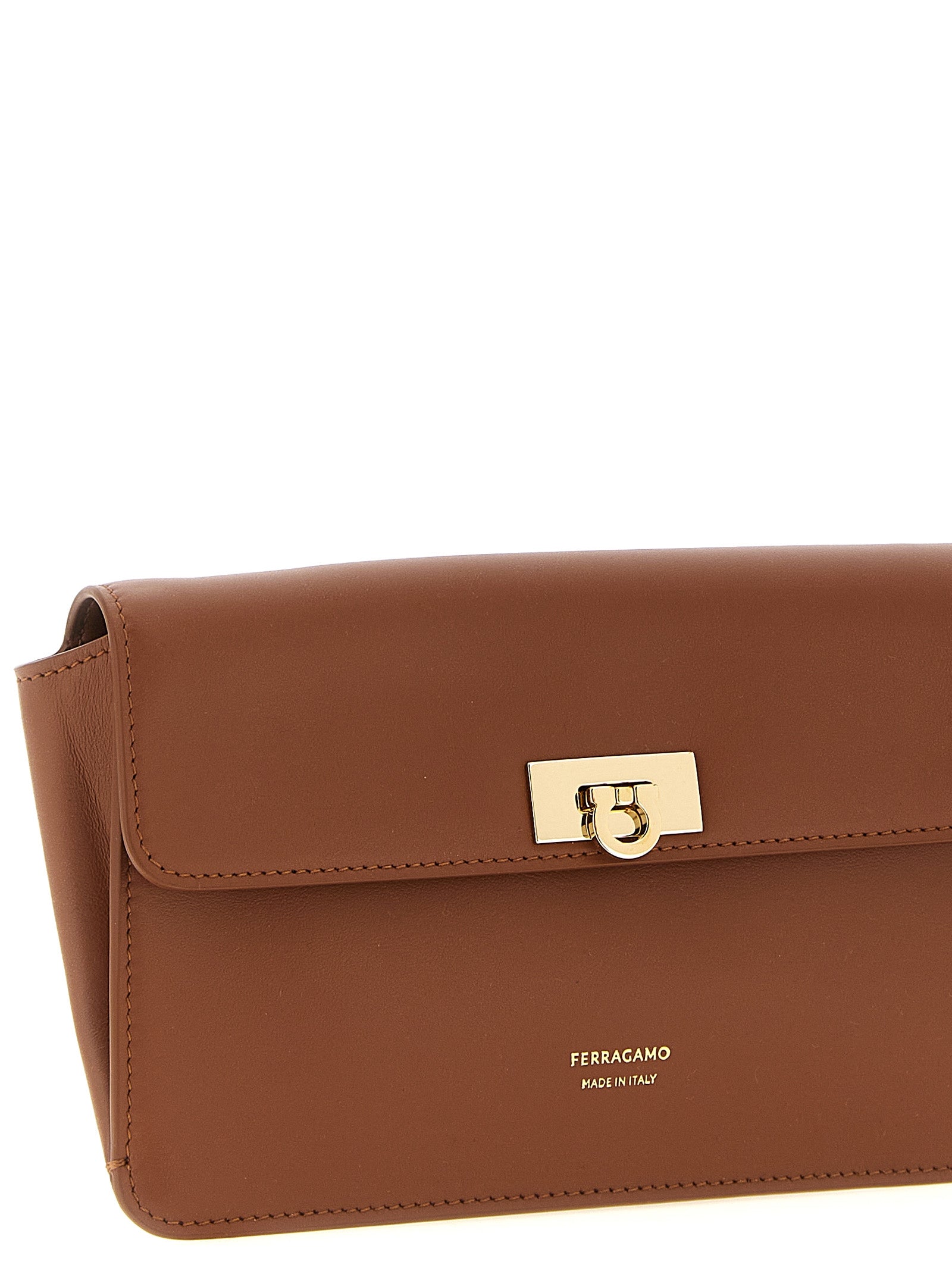 Ferragamo Braune Kalbsleder-Clutch