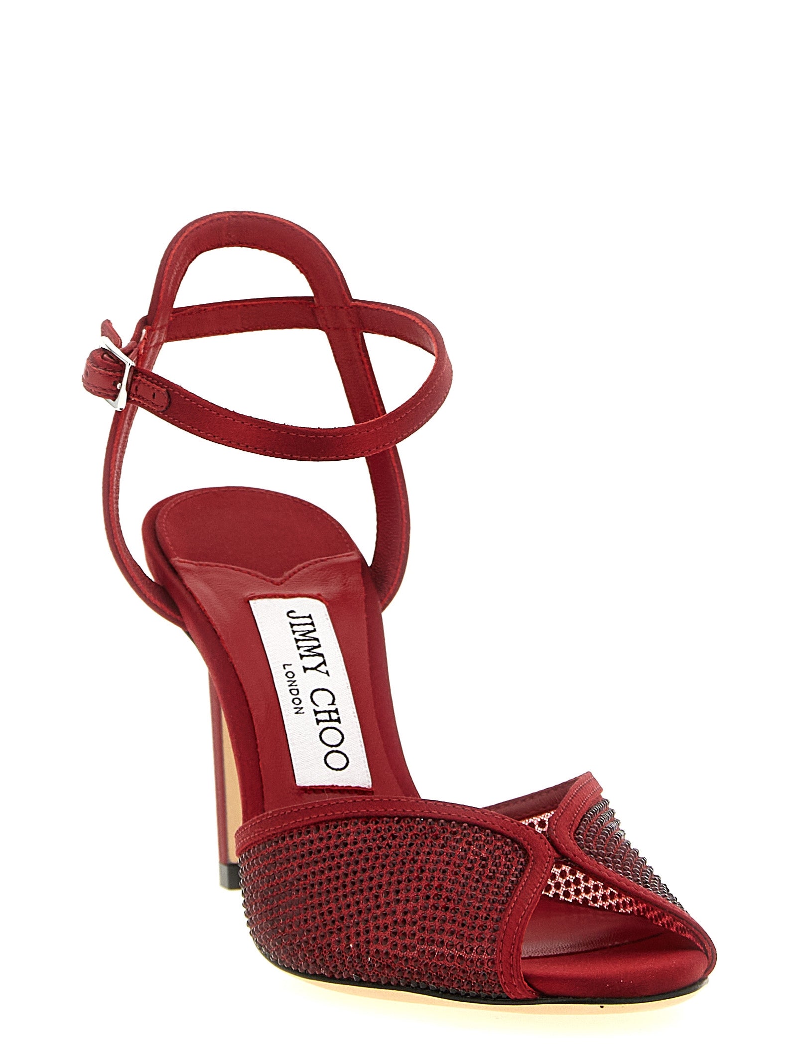 Jimmy Choo Rote Sandalen mit Stilettoabsatz aus Lammleder